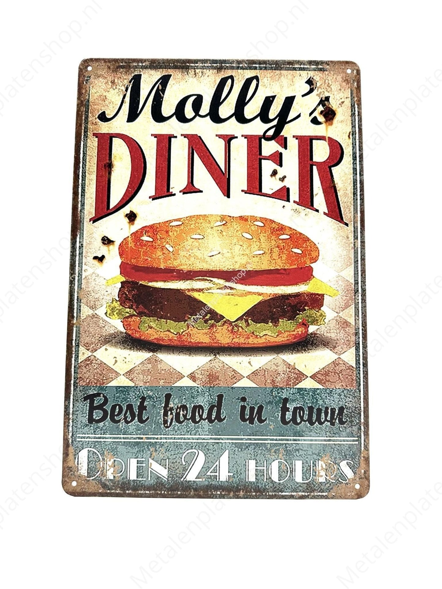 Molly's Diner - Best food in Town - Open 24 Hours - Metal Wall Sign