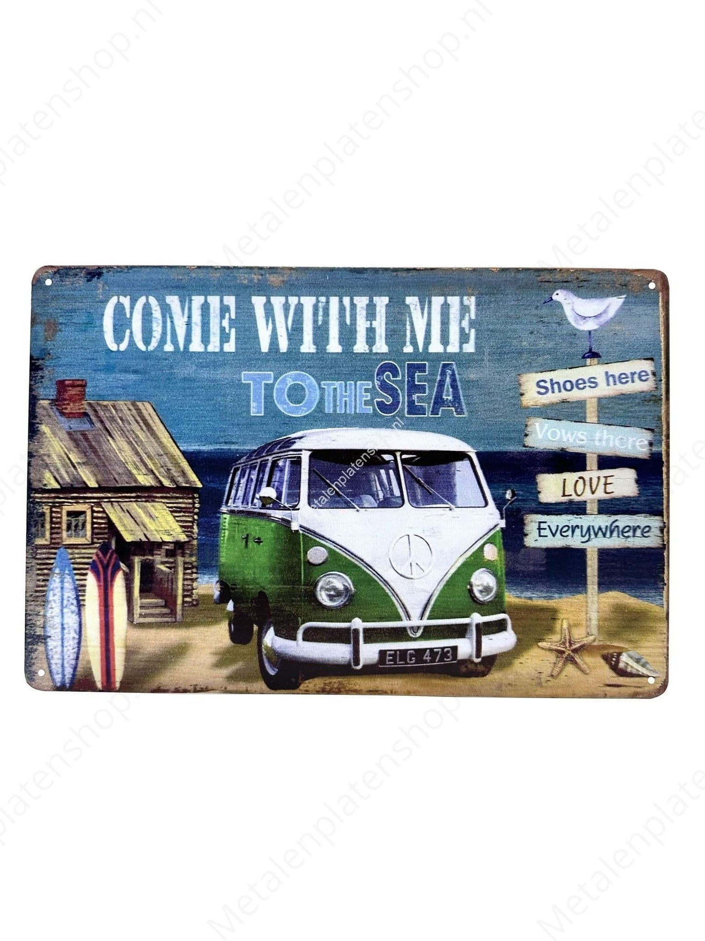 Komm mit mir ans Meer – Volkswagen Bus – Metallwandschild