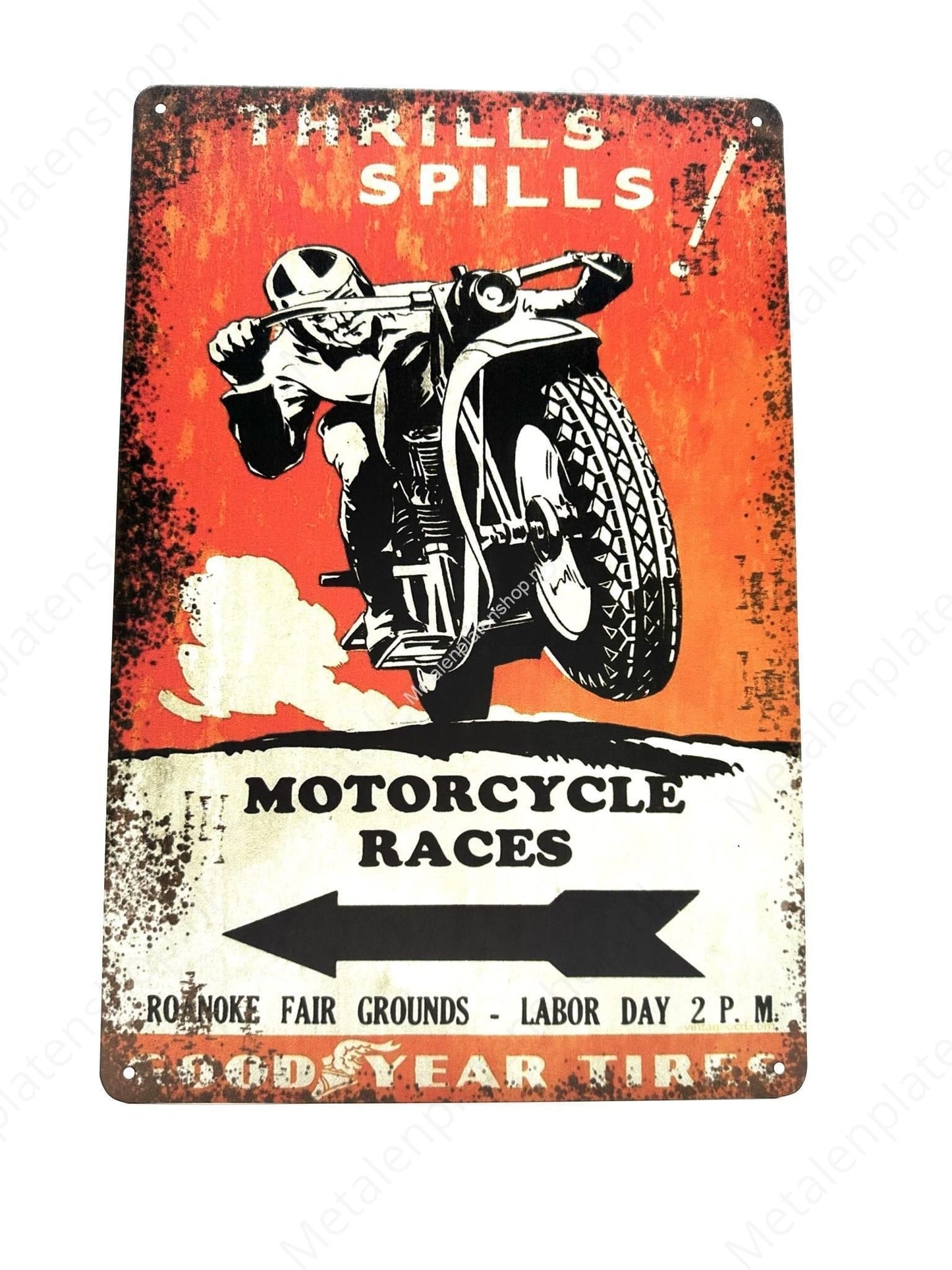 Thrills Spills - Motorcycle Races - Metal Wall Sign