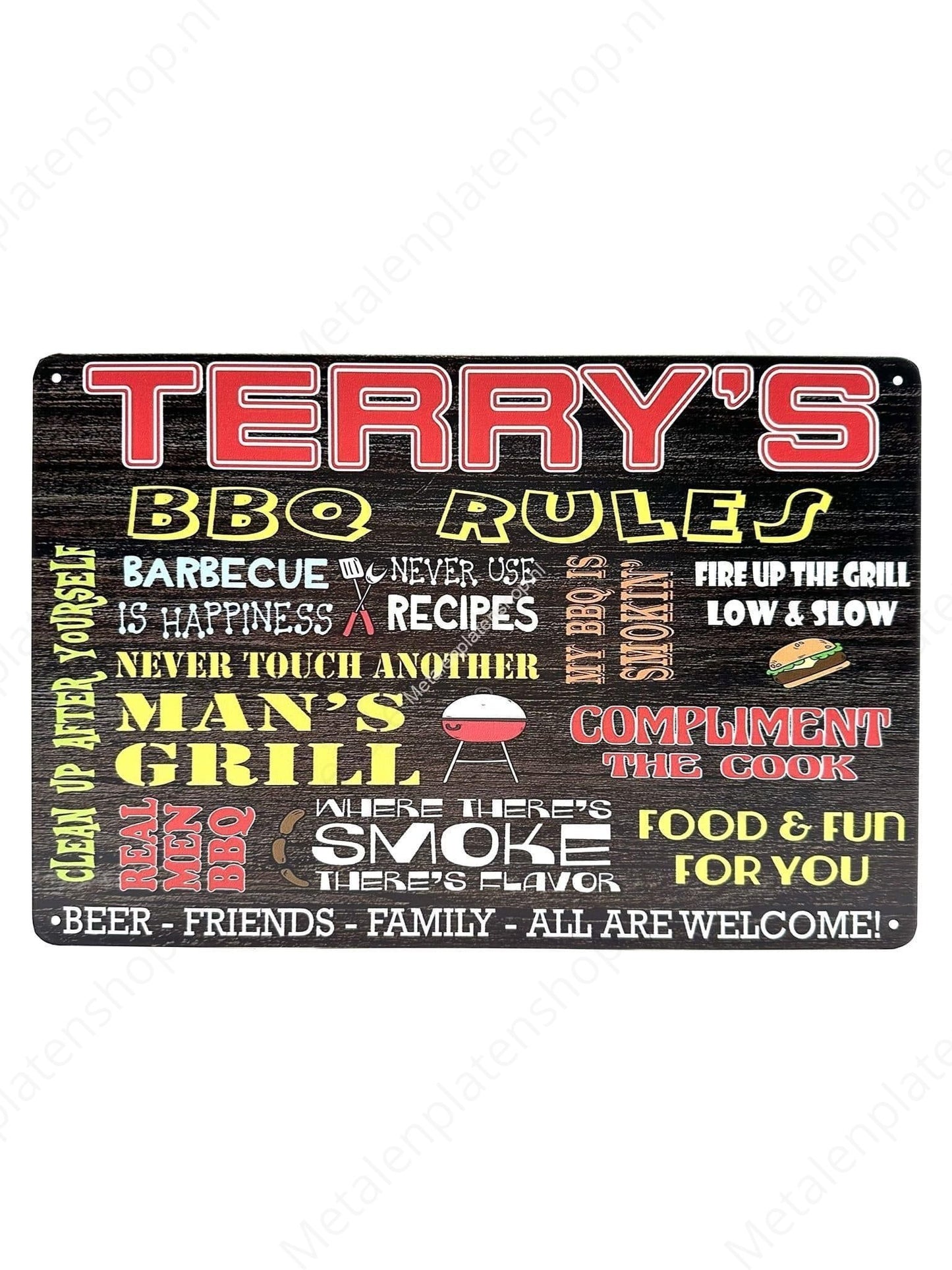 Terry's BBQ Rules - Metalen Wandbord