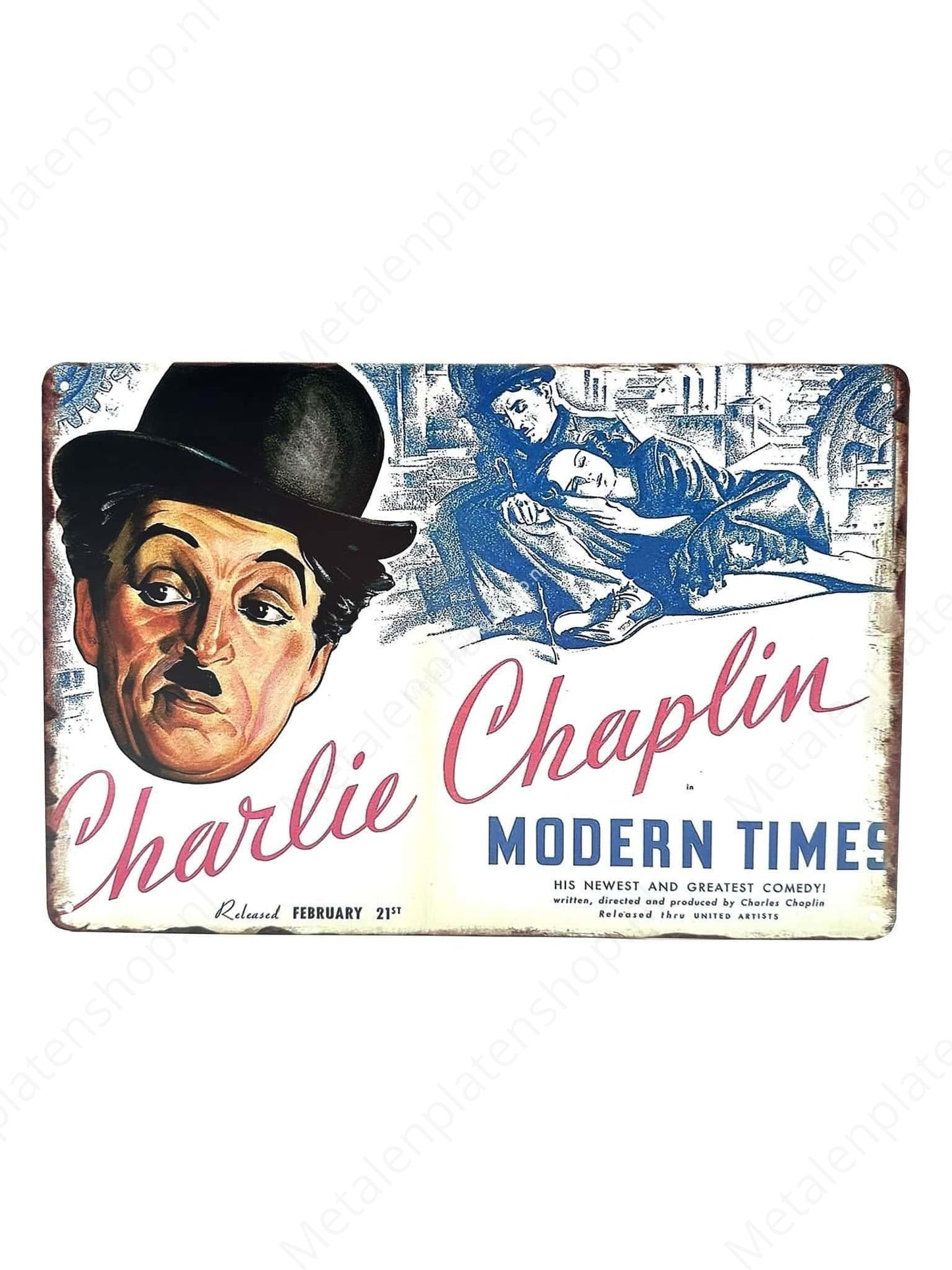 Charlie Chaplin - Modern Times - Metalen Wandbord