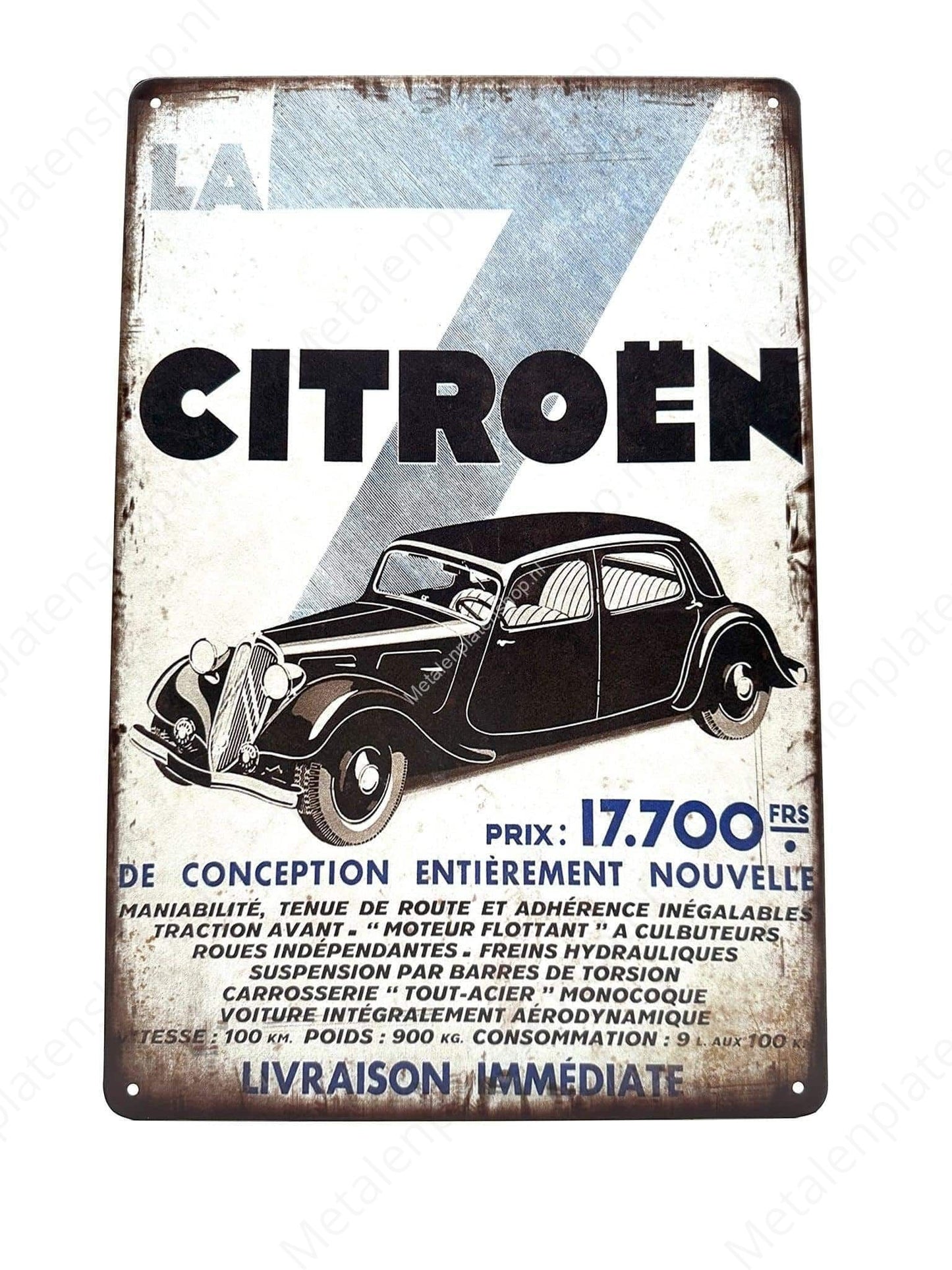 Citroen - 17.700 FRS - Metalen Wandbord