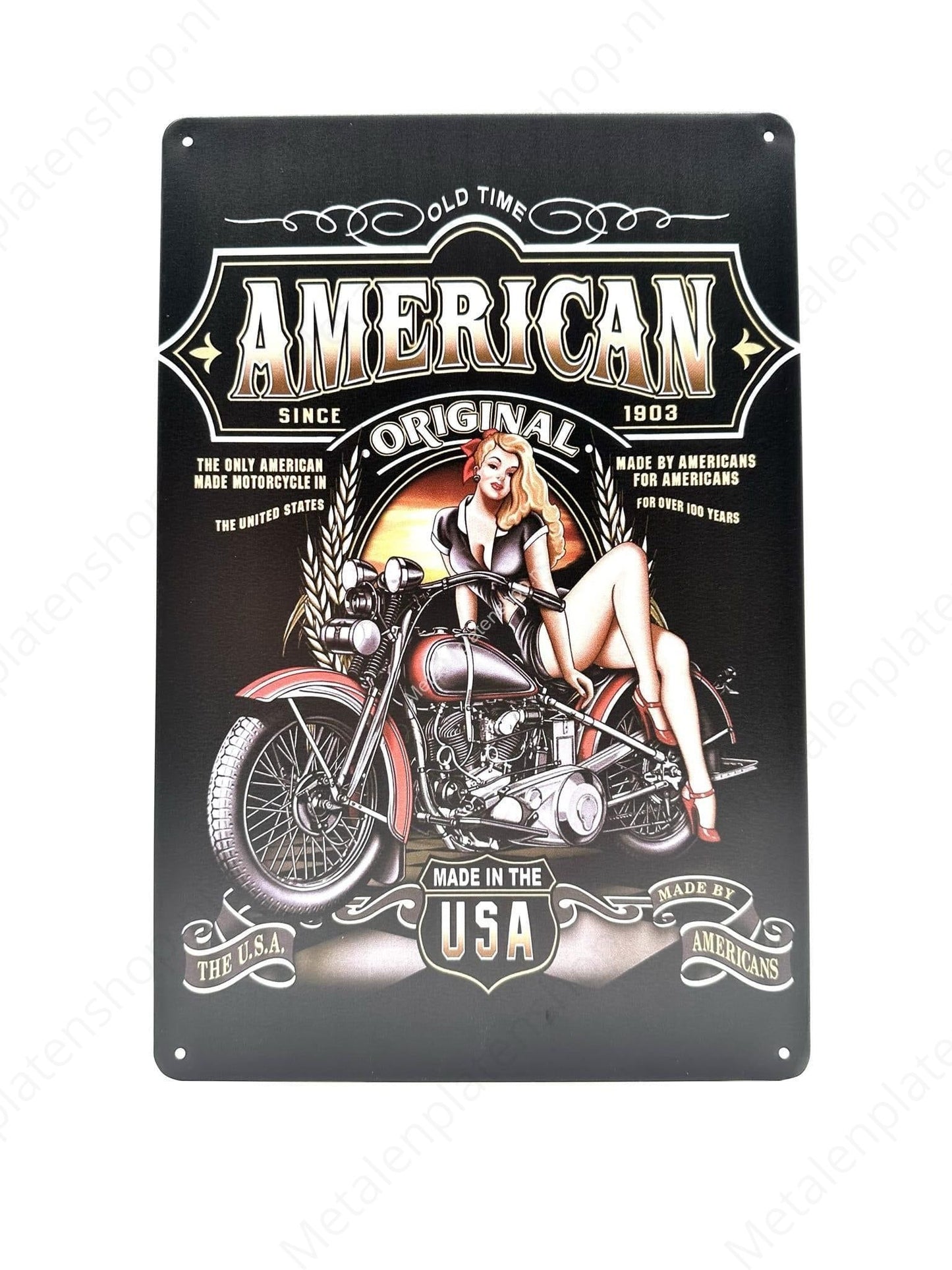 Old Time - American - Made in USA - Motoren - Metalen Wandbord