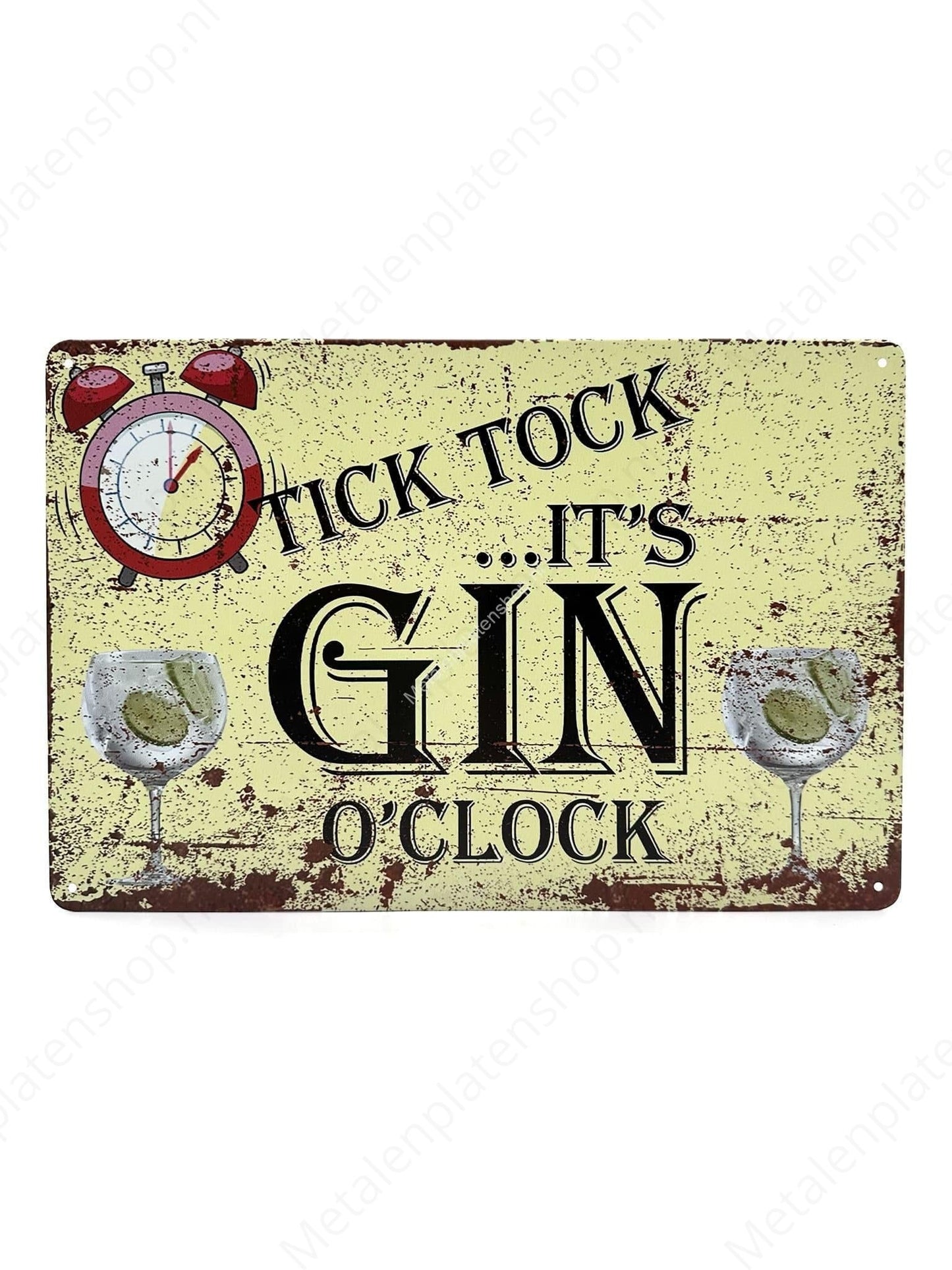 Tick Tock - It's GIN o'clock - Metalen Wandbord