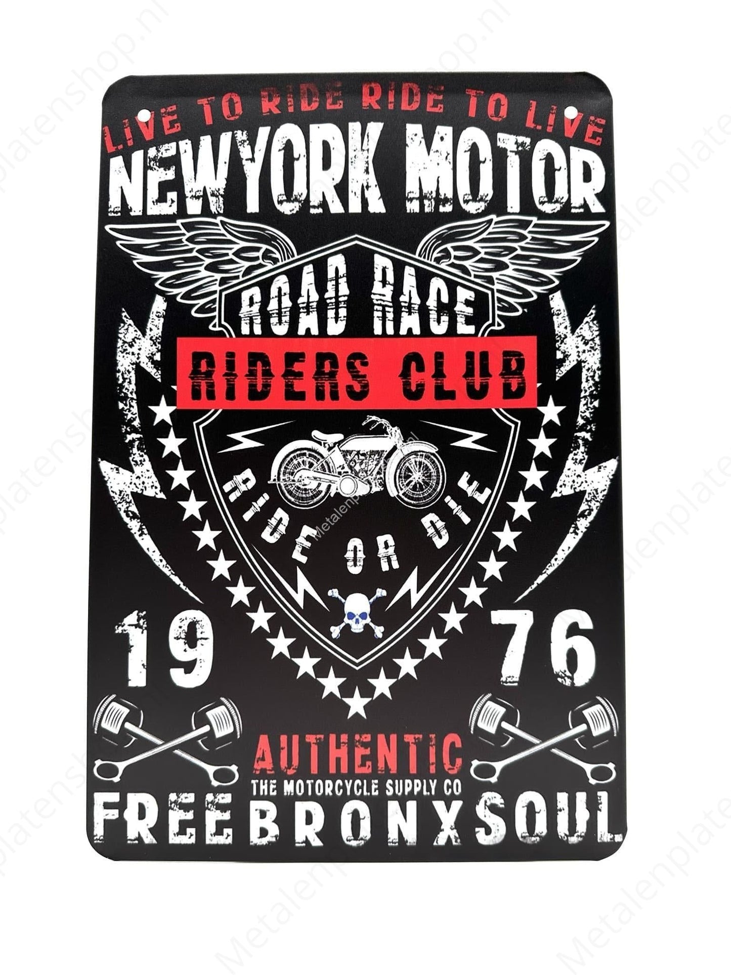 Live to Ride - Ride to Live - Road Race Riders Club - Motoren - Metalen Wandbord