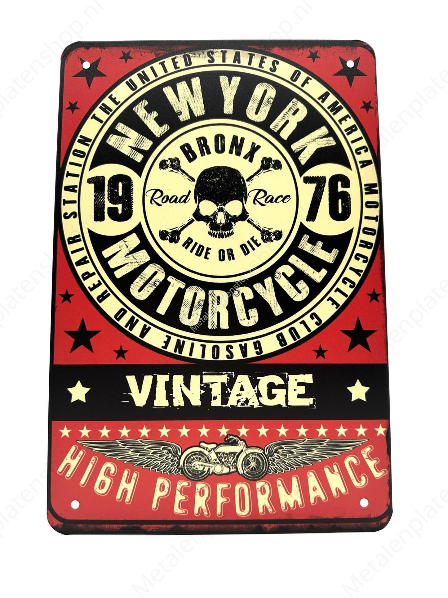 New York - Motorcycle - 1976 - High Performance - Motoren - Metalen Wandbord