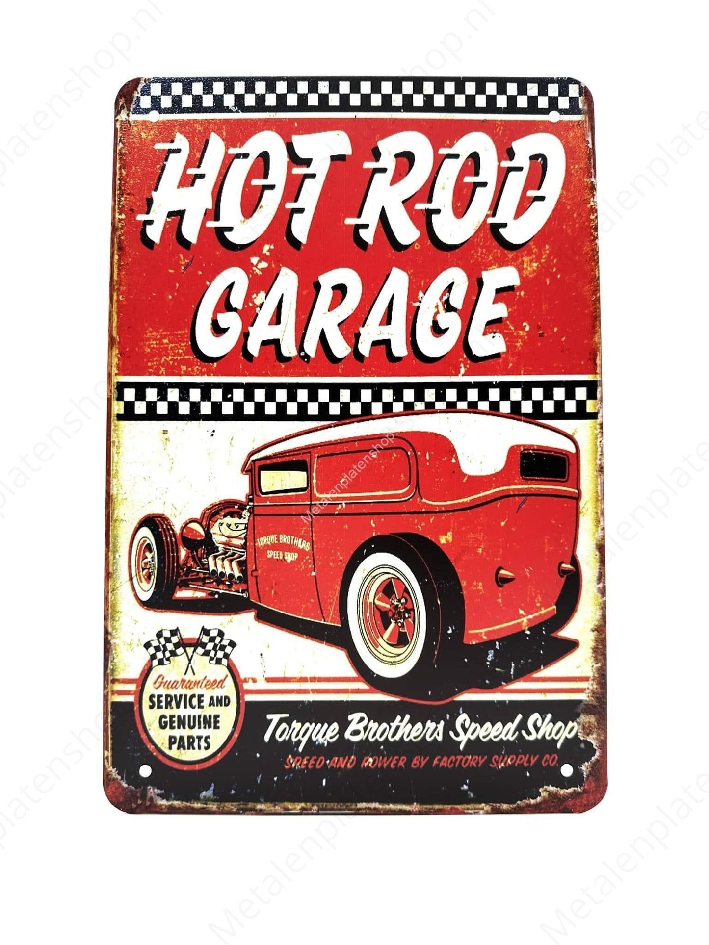 Hot Rod Garage – Service und Originalteile – Metall-Wandschild