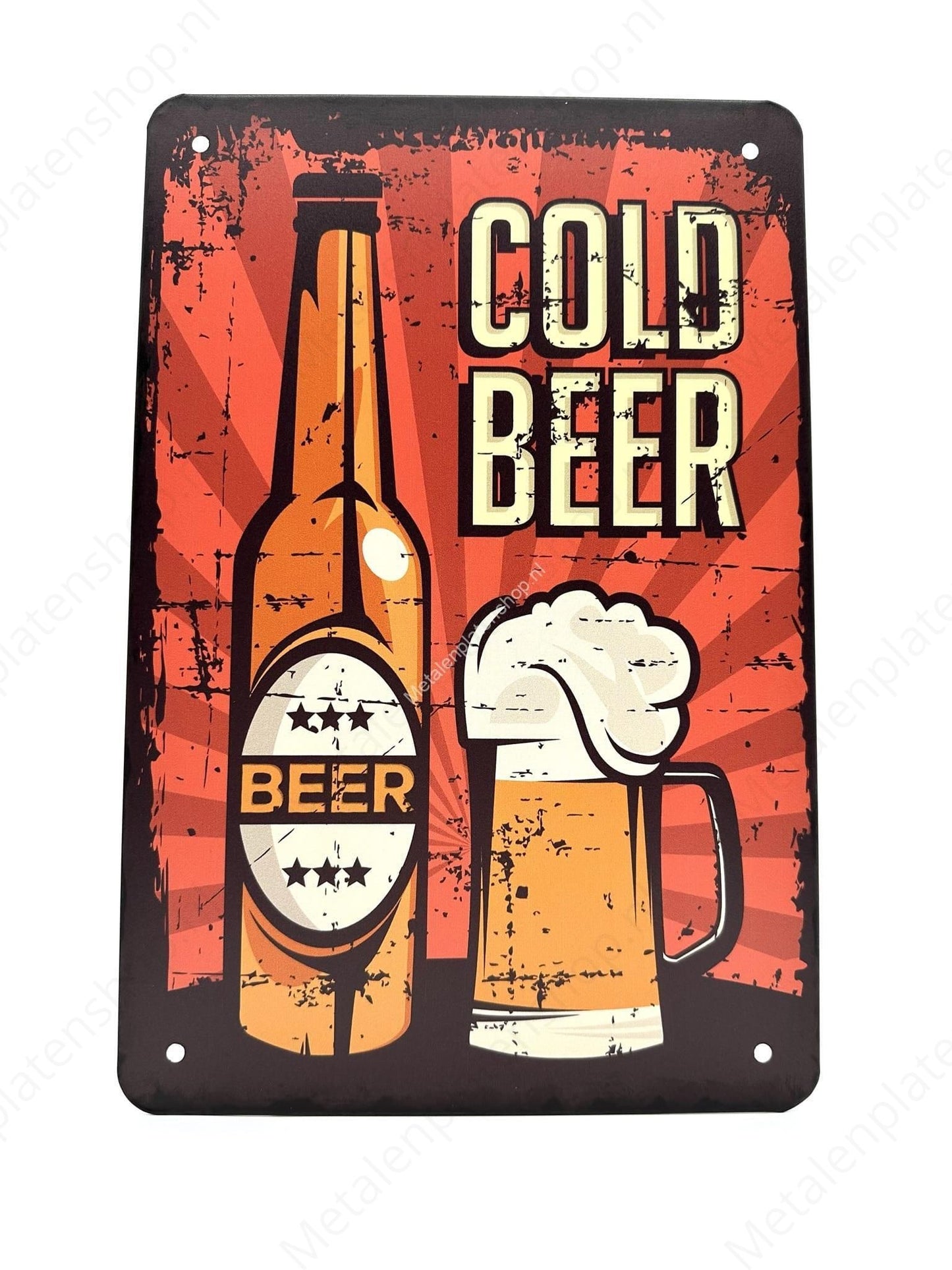 Cold Beer - Beer - Fles - Glas - Metalen Wandbord