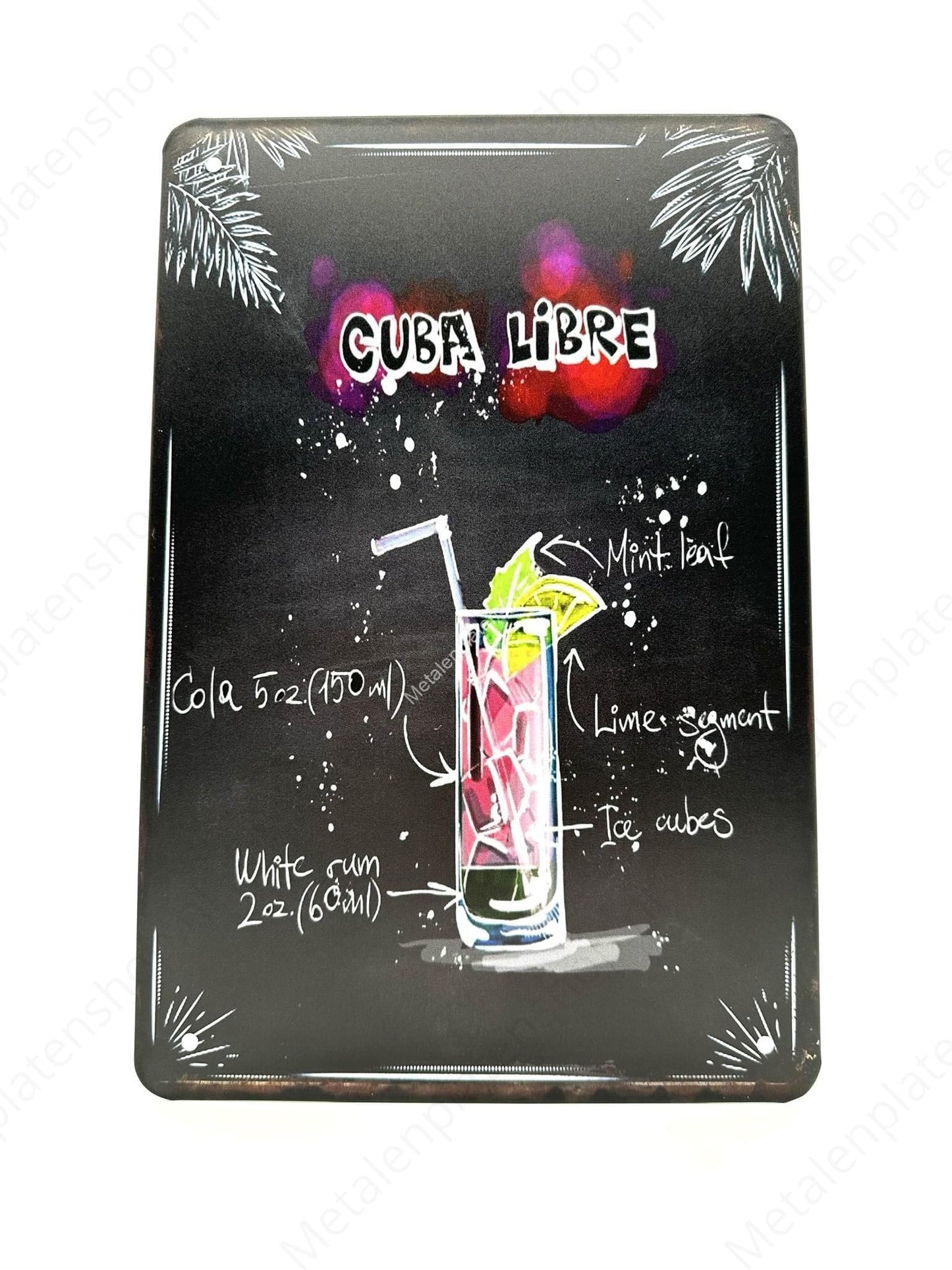 Cuba Libre- Cocktails - Metalen Wandbord