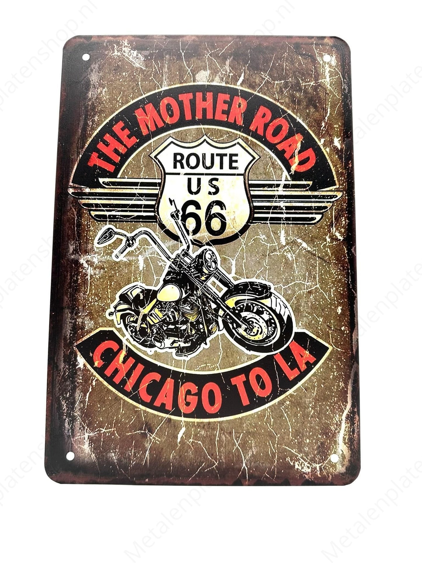 The mother road - Chicago to LA - Route 66 - Motoren - Metalen Wandbord