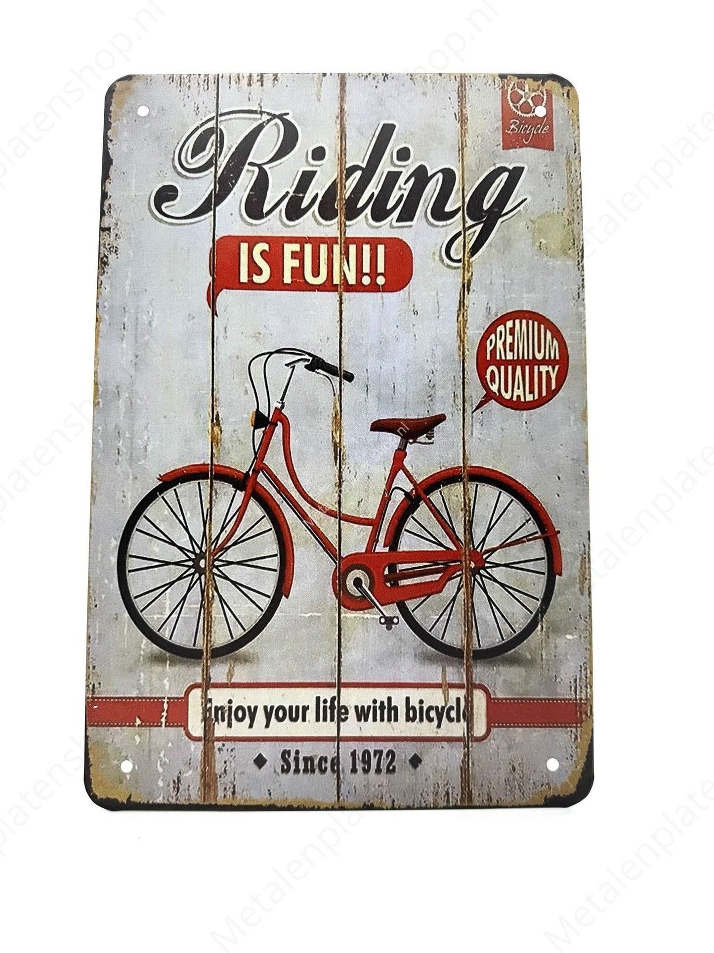 Riding is fun - Enjoy your life with bicycle - Fietsen - Metalen Wandbord