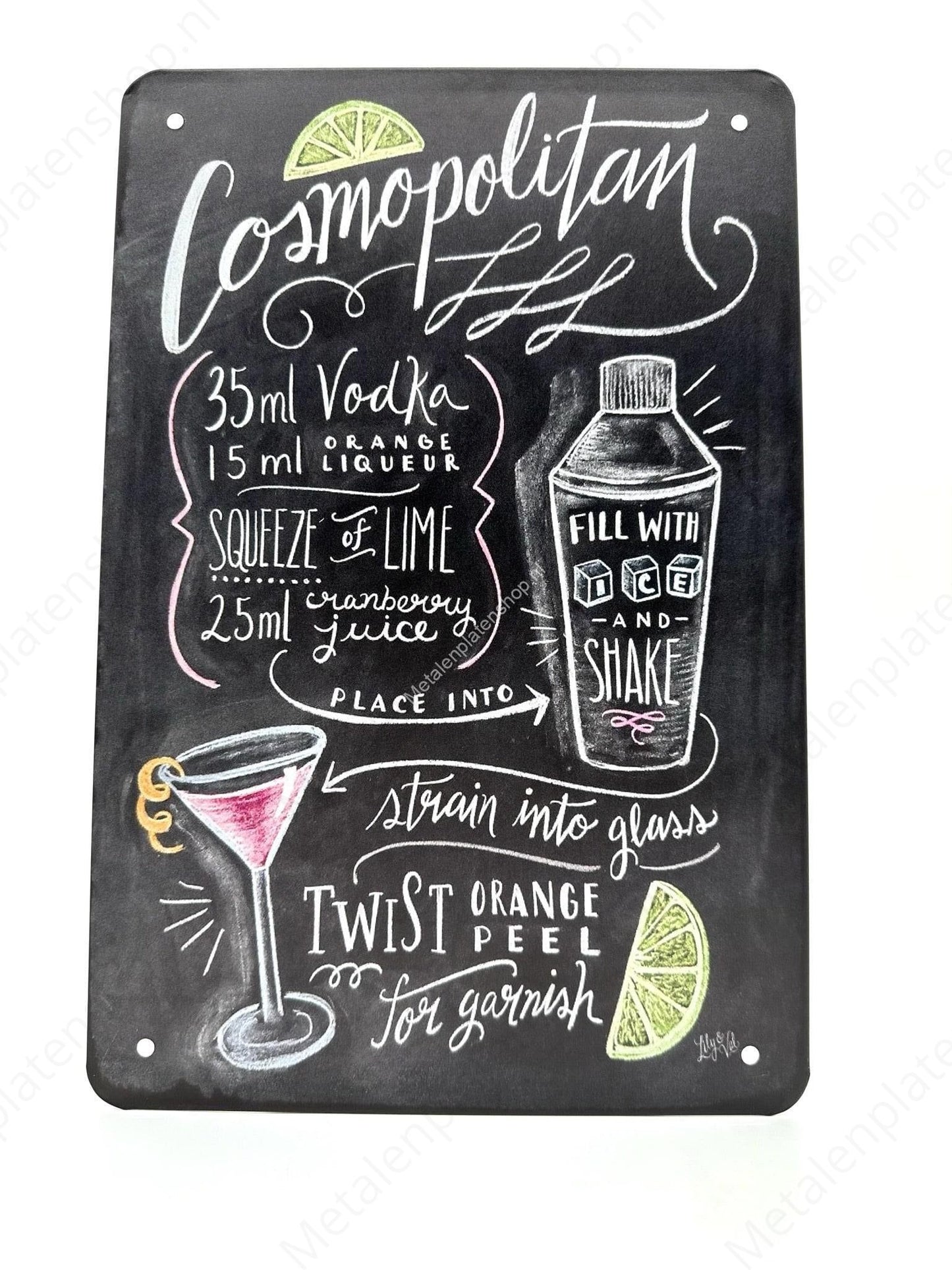 Cosmopolitan - Cocktails - Metalen Wandbord