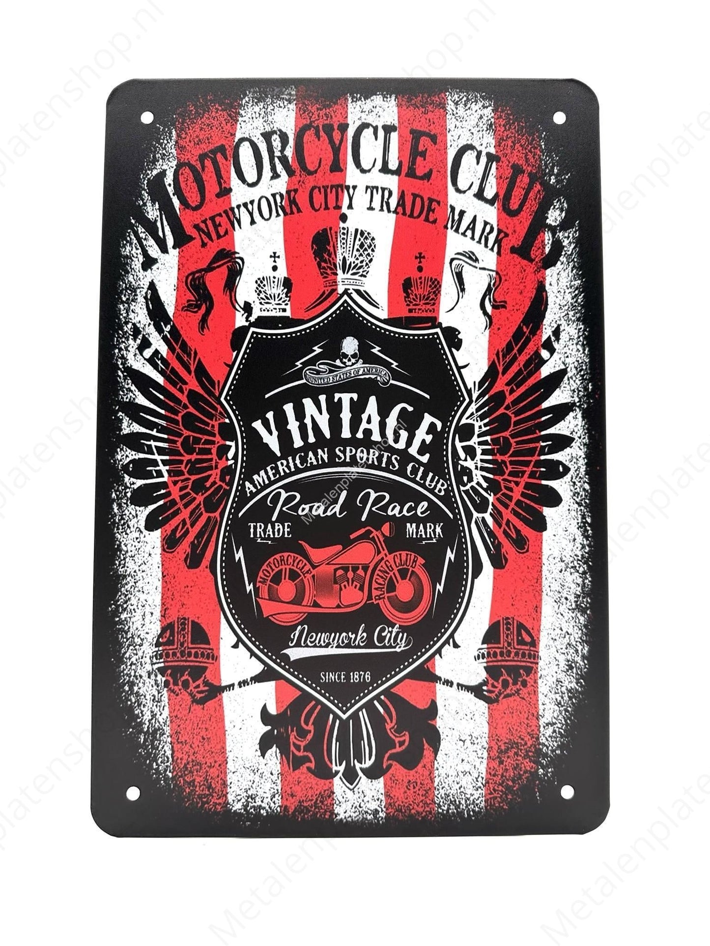 Motorcycle Club - New York City - Vintage American Sports Club - Motoren - Metalen Wandbord