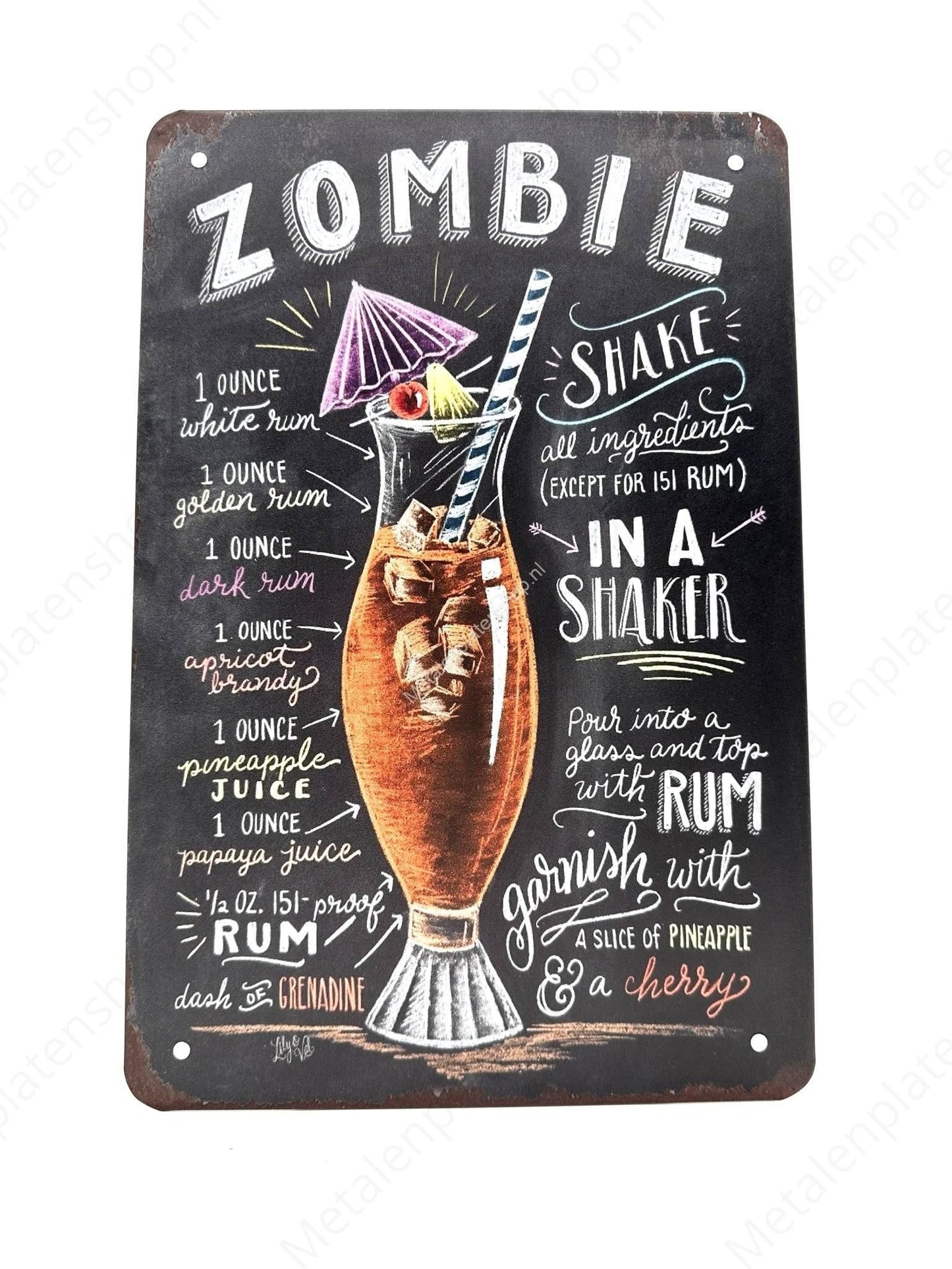 Zombie - Cocktails - Metalen Wandbord