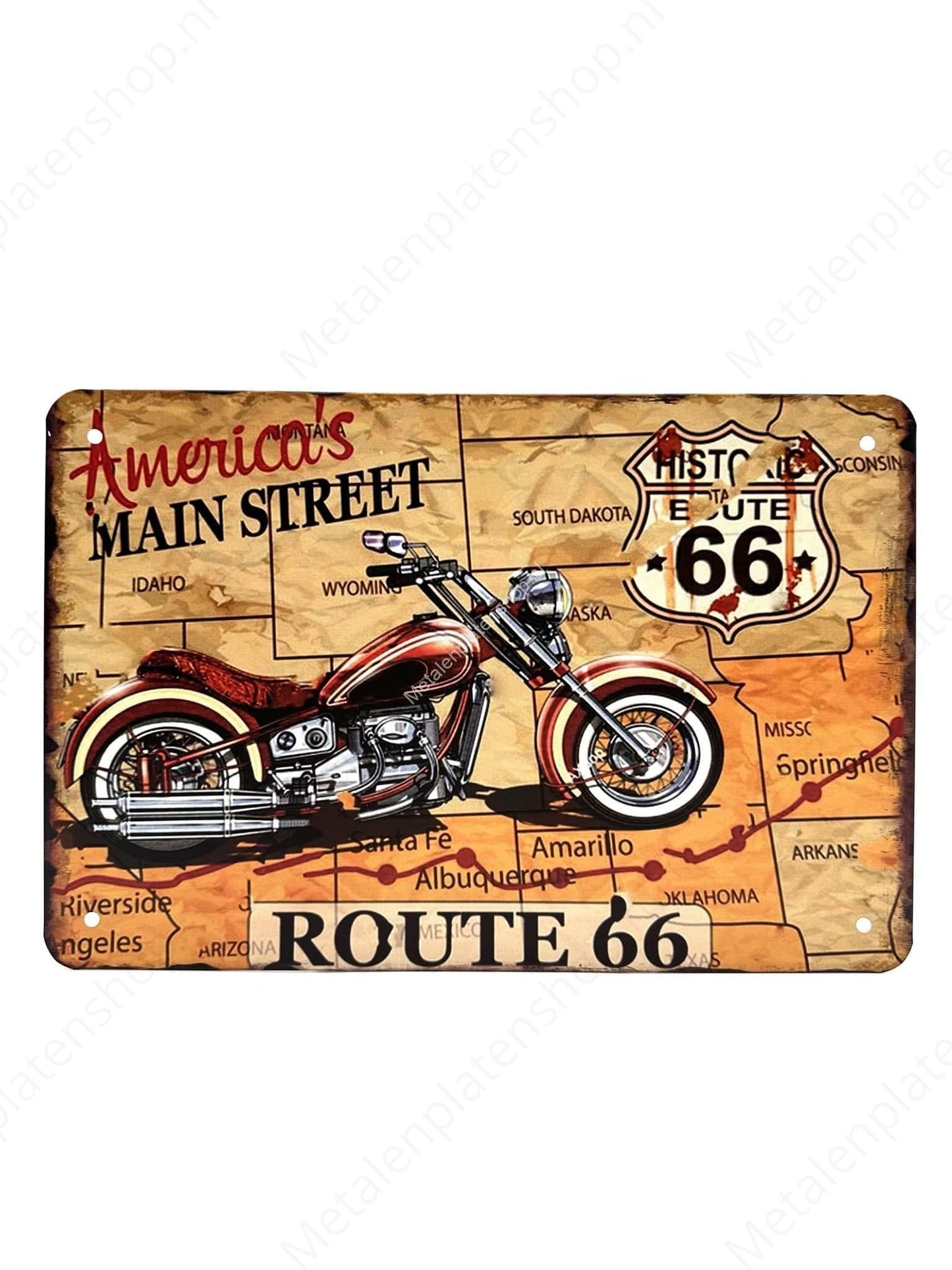 America's Main Street - Route 66 - Motoren - Metalen Wandbord