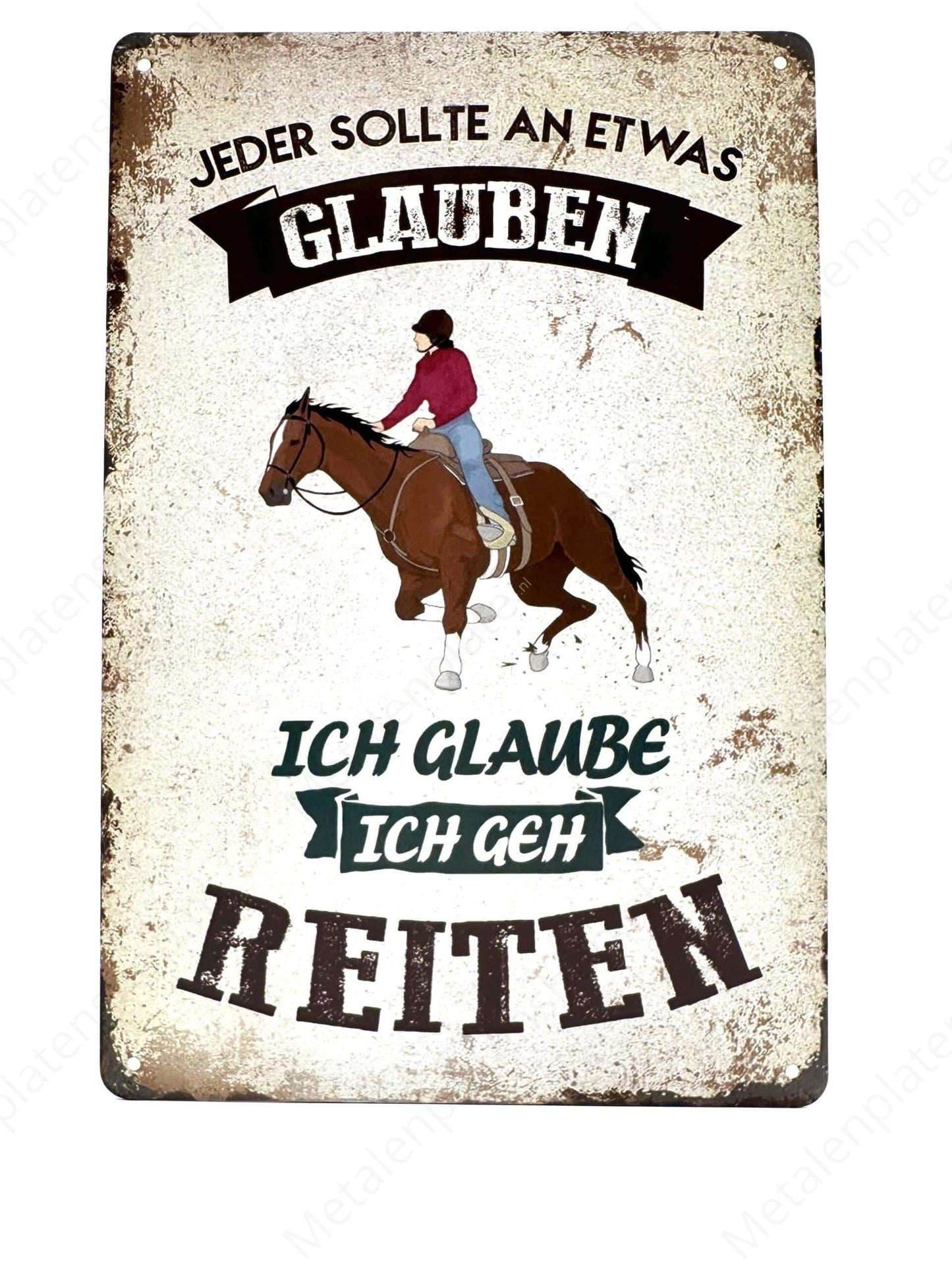 Jeder sollte an etwas Glauben. Ich glaube ich geh reiten - Deutsch - Metalen Wandbord