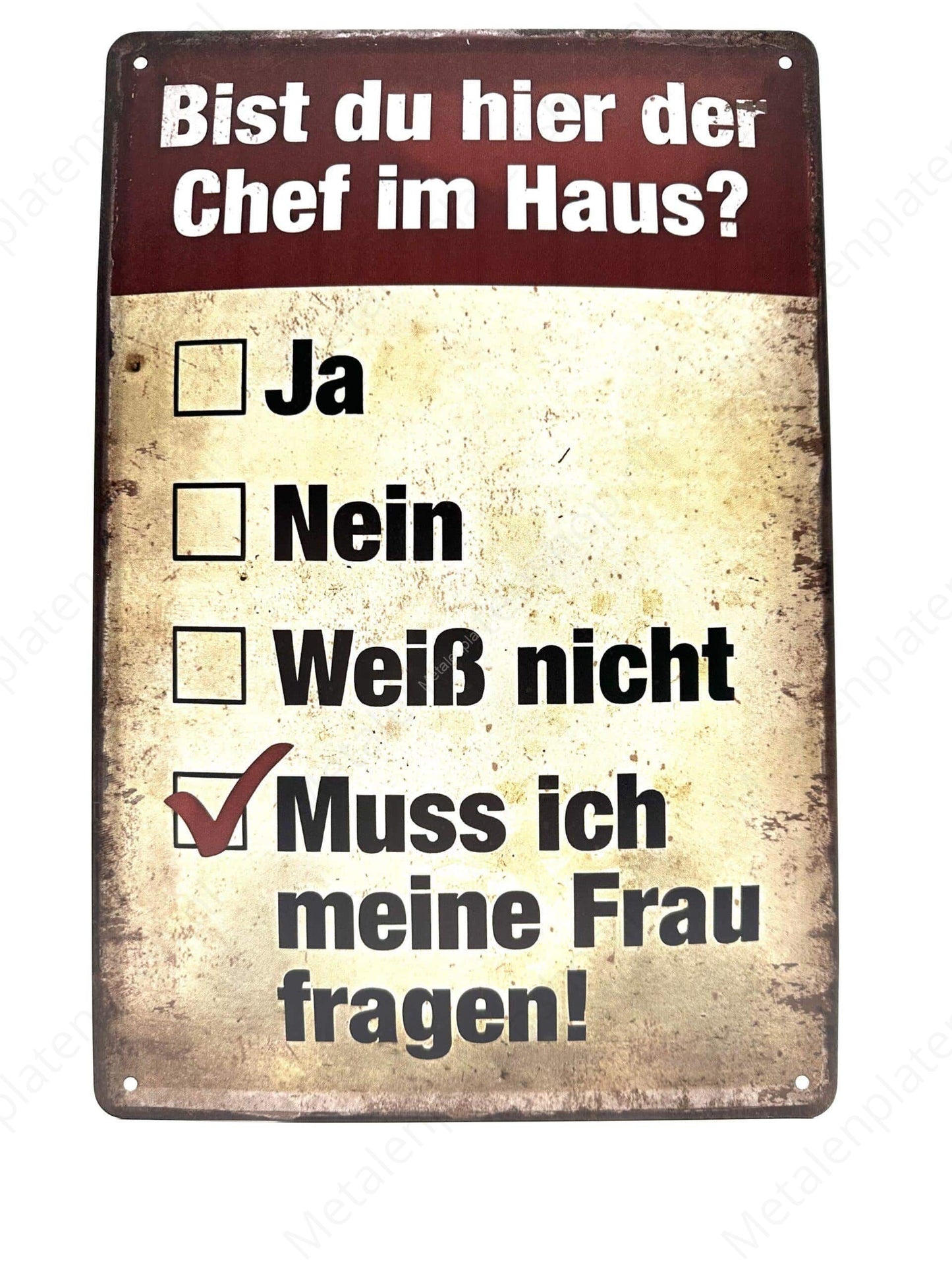 Bist du hier der Chef im Haus? Muss ich meine Frau fragen! - Deutsch - Metalen Wandbord