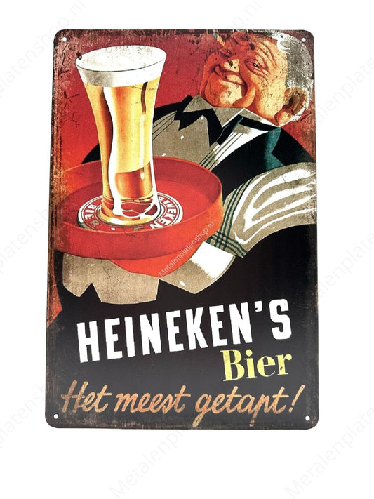 Heineken's Bier - Het meest getapt! - Metalen Wandbord