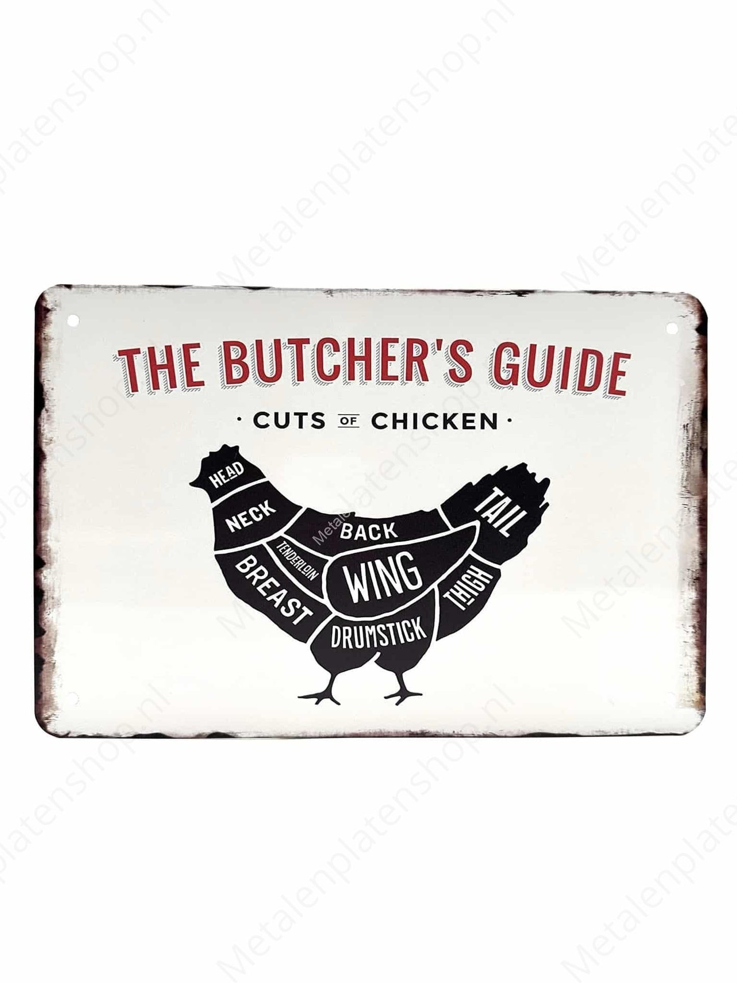 The Butcher's Guide - Cuts of Chicken - Kip - Metalen Wandbord