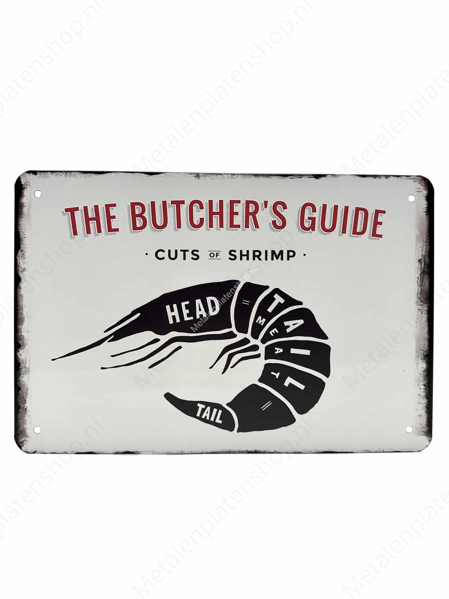 The Butcher's Guide - Cuts of Shrimp - Shrimp - Metal Wall Sign