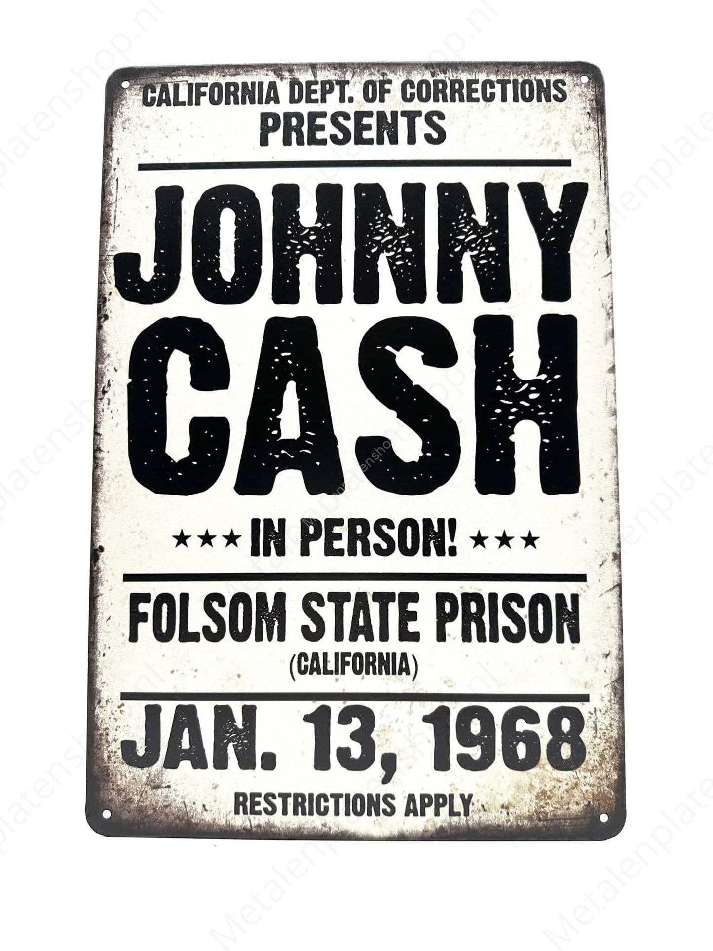 Johnny Cash - In Person - Jan 13 - 1968 - Metal Wall Sign