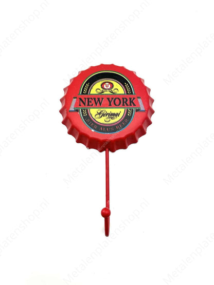 New York Beer Cap - Coat Rack - Towel Hook - Metal Wall Sign
