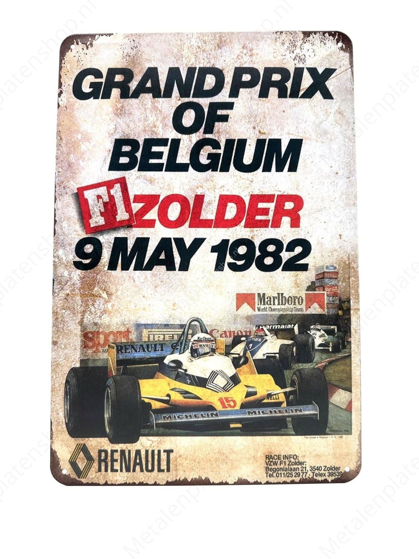 Grand Prix of Belgium - F1 Zolder - May 9, 1982 - Renault - Metal Wall Sign