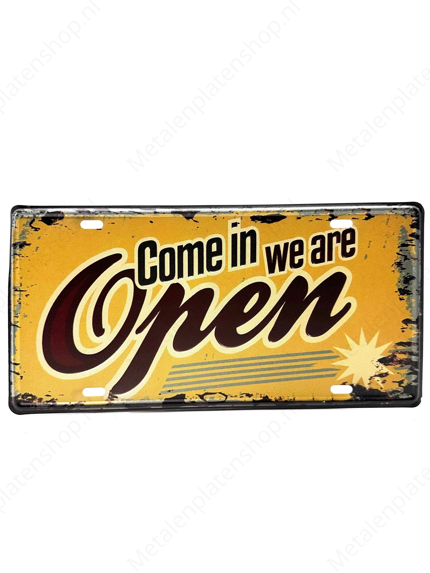 Kentekenplaat - Come in We Are Open - 30x15cm - Metalen Wandbord
