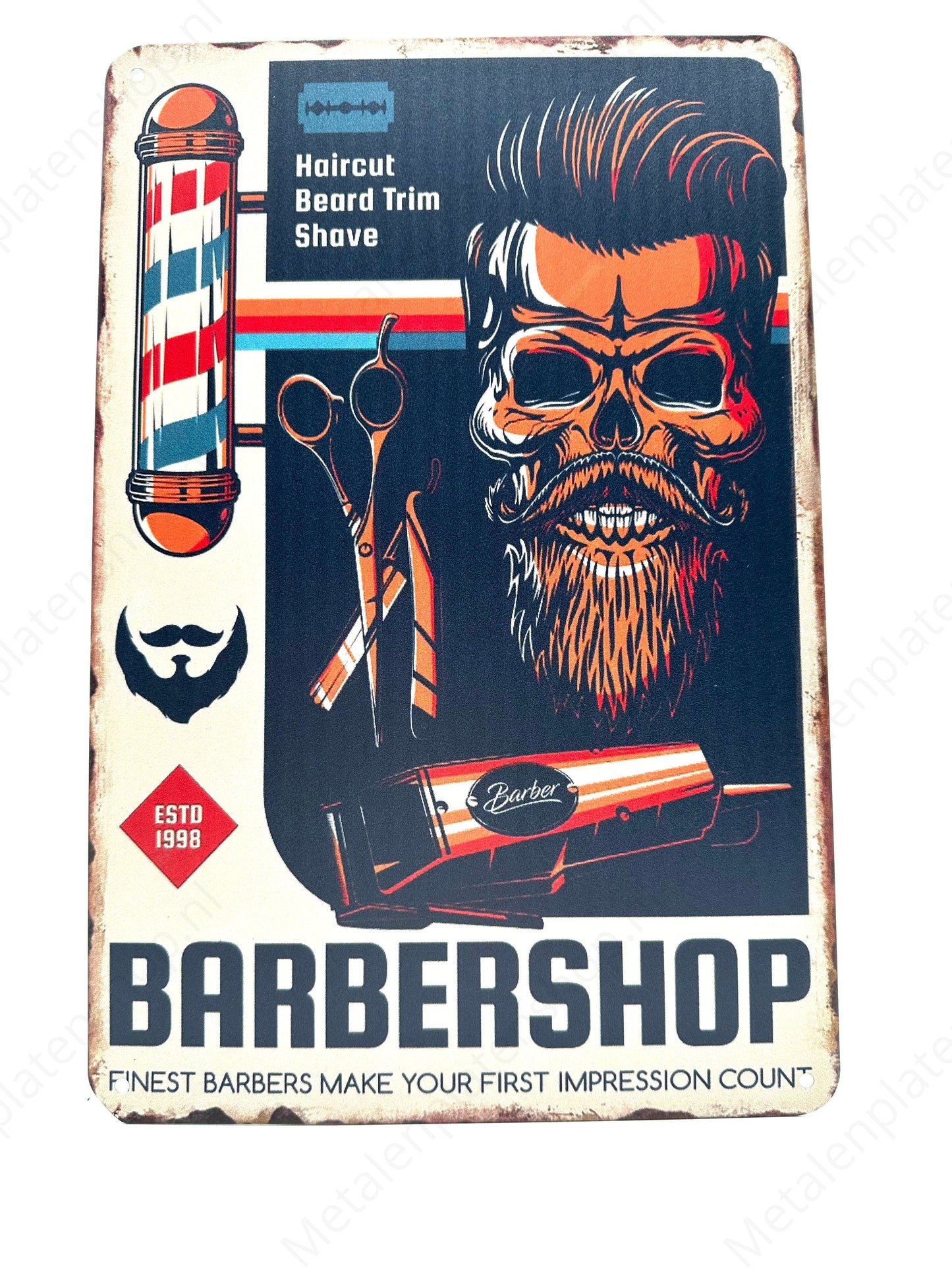 Barbershop - Finest Barbers Make Your First Impression Count - Metalen Wandbord