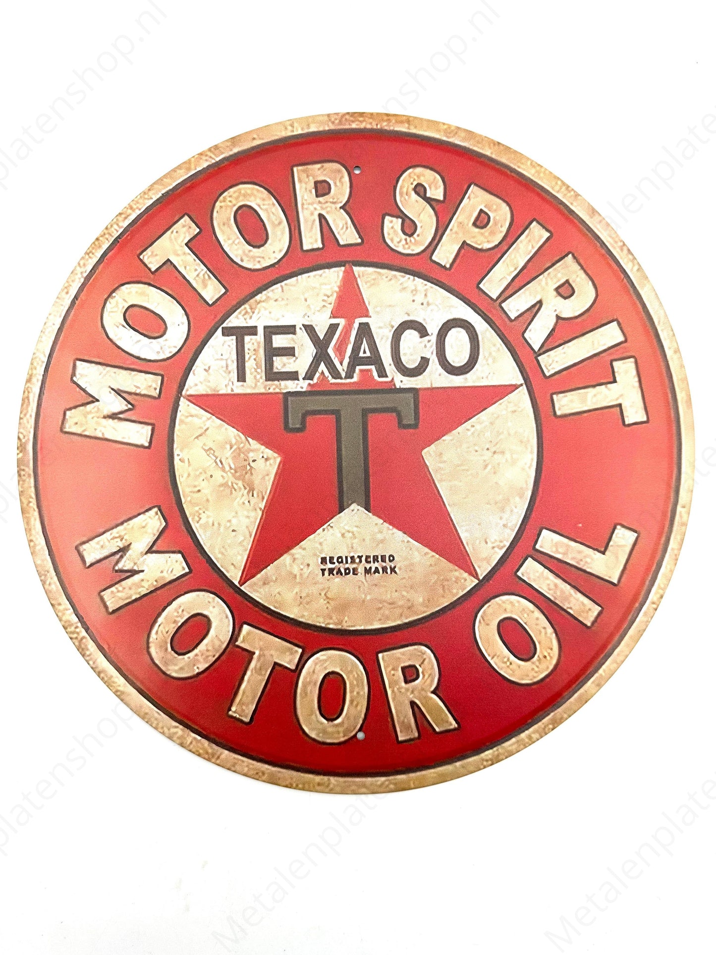 Motor Spirit - Texaco Motor Oil - Rond - Metalen Wandbord