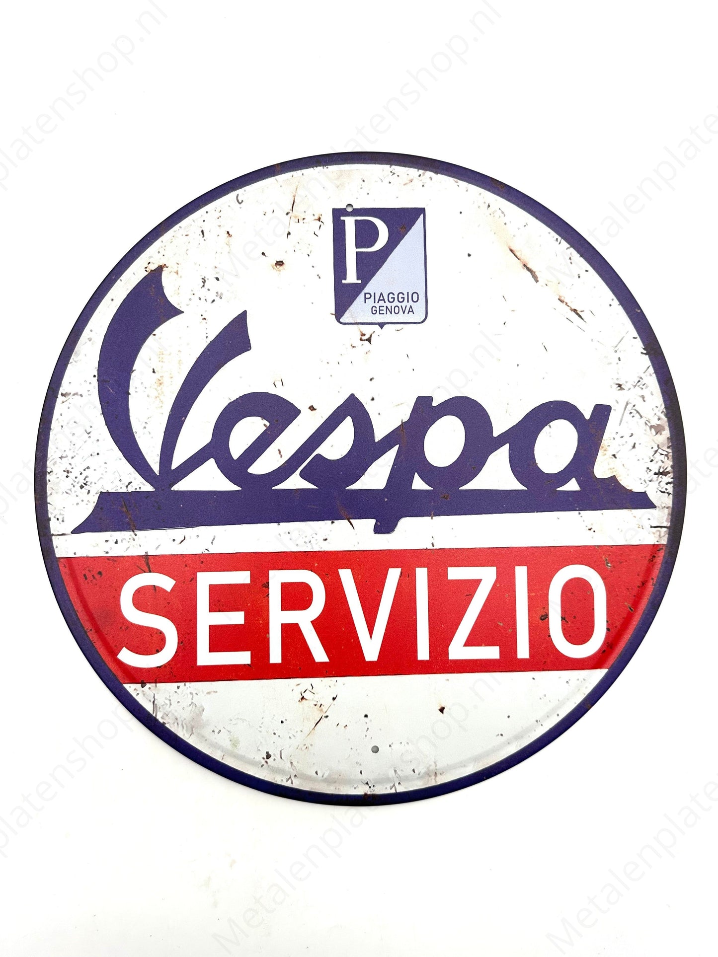 Vespa Servizio - Rond - Metalen Wandbord