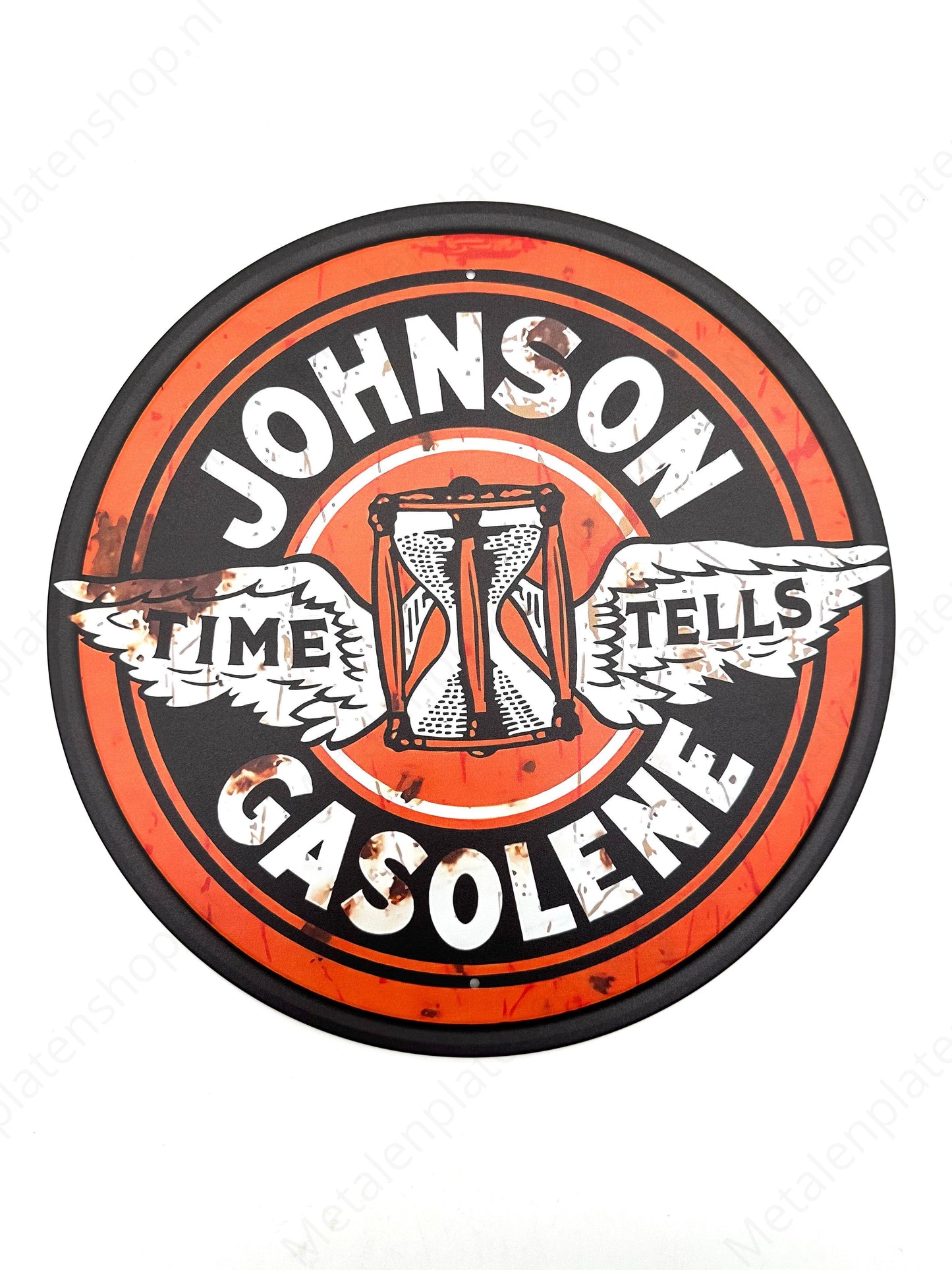 Johnson Gasolene - Time Tells - Rond - Metalen Wandbord