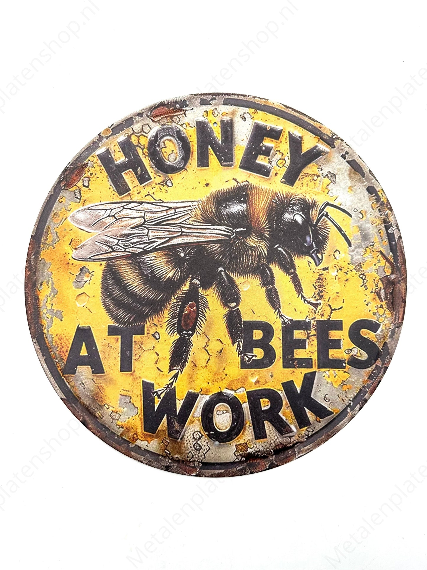Honey Bees - Rond - Metalen Wandbord