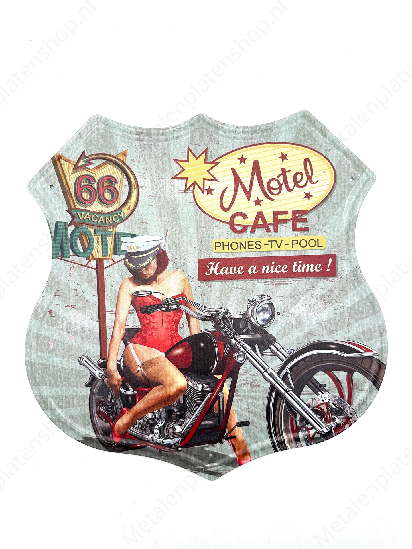 Motel Cafe - Route 66 Style Bord - Metalen Wandbord