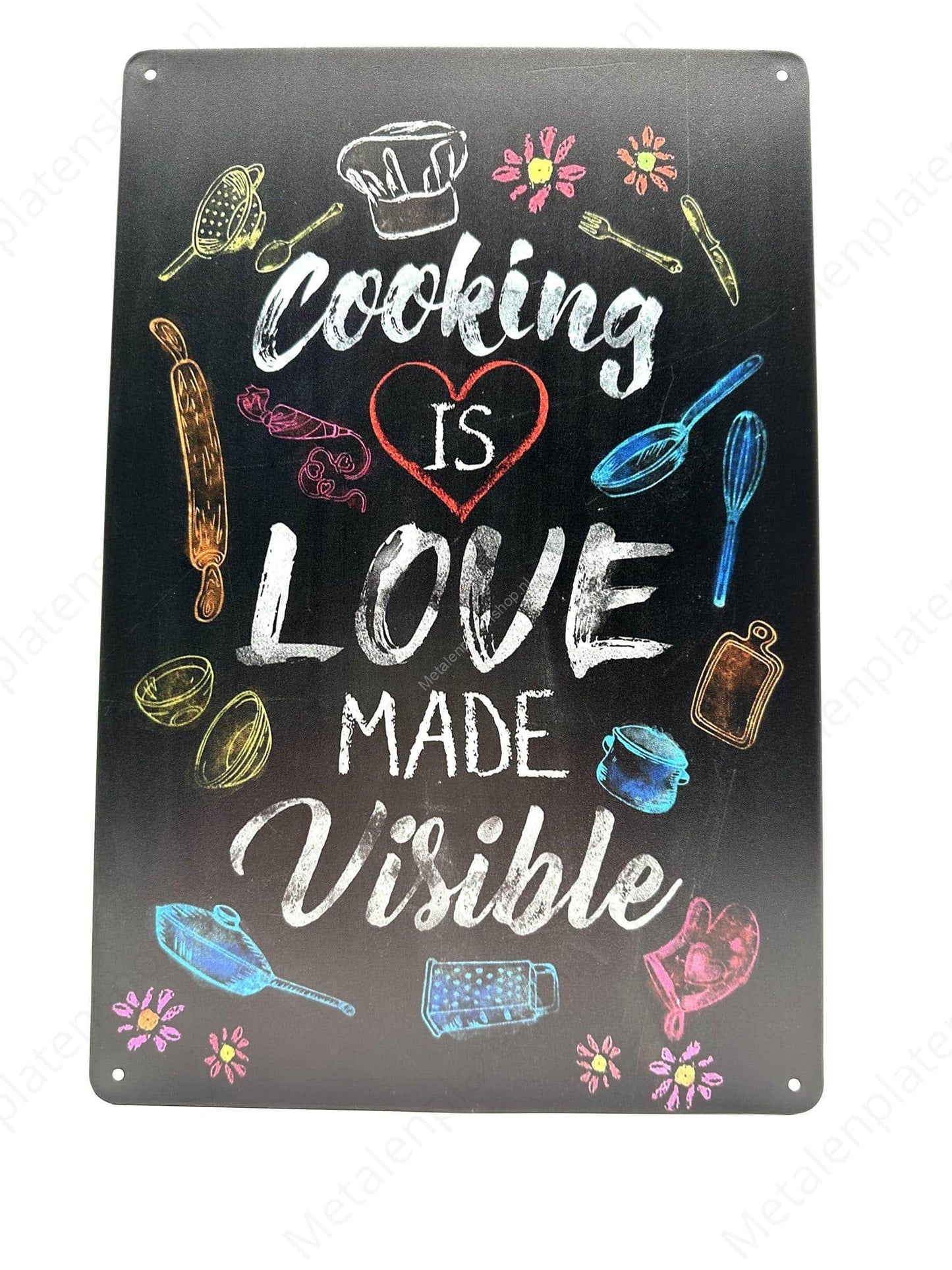 Cooking is love made visible - Metalen Wandbord
