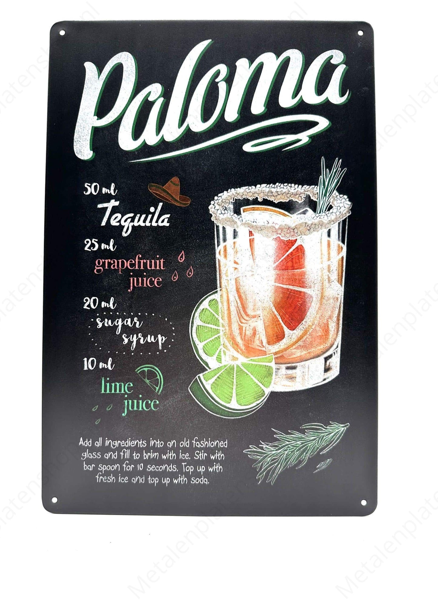 Chalkboard - Cocktail - Paloma - Metal Wall Sign