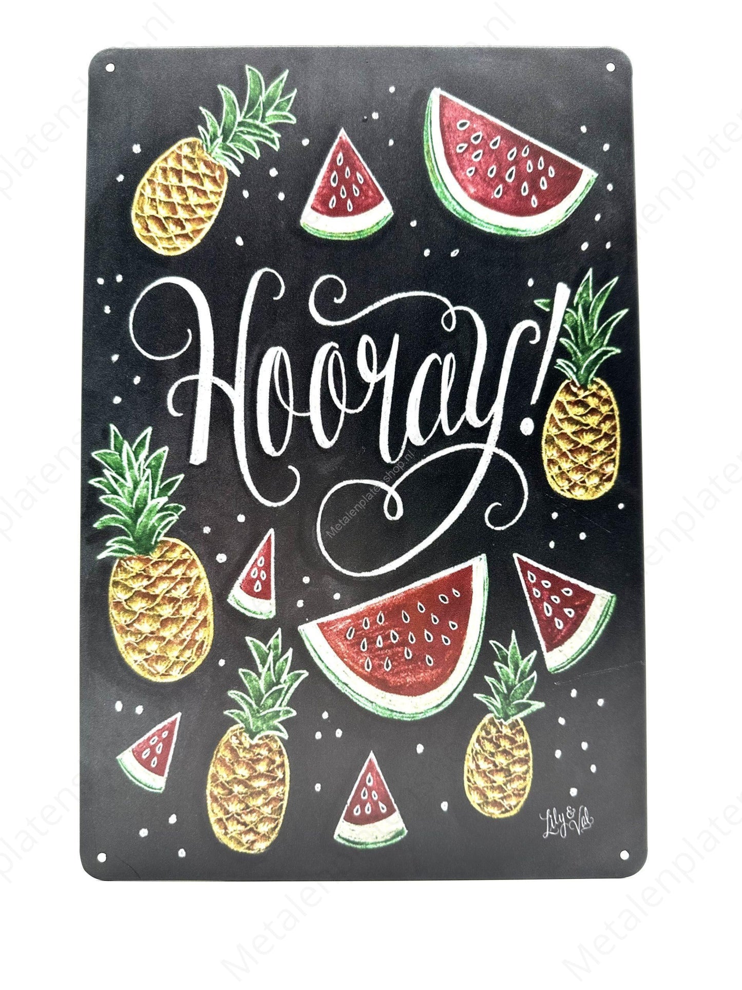 Krijtbord - Fruit - Hooray - Metalen Wandbord