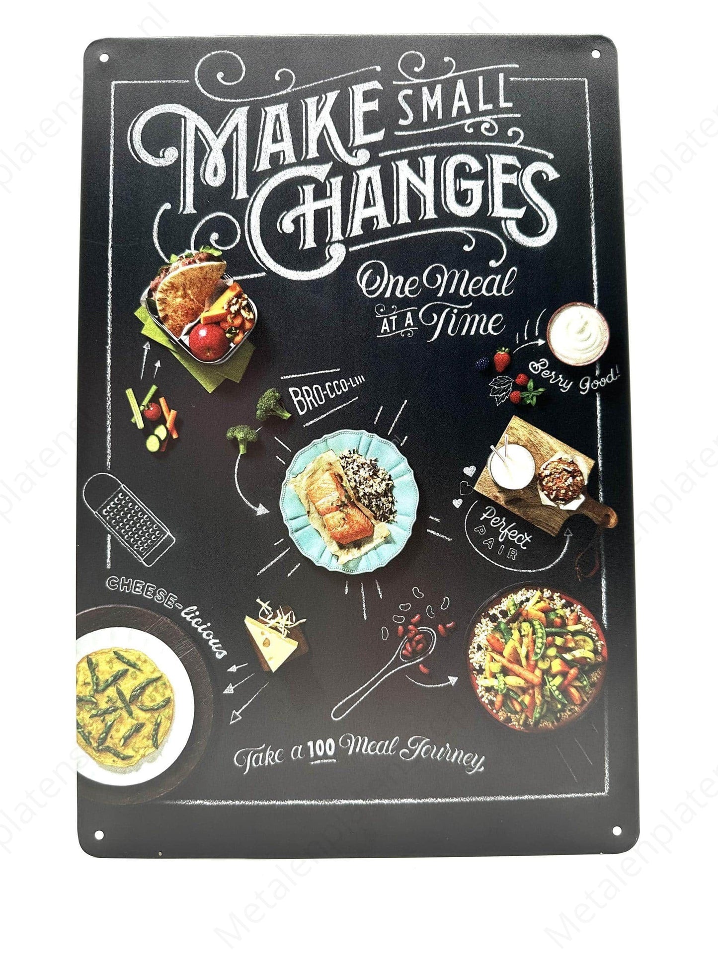 Krijtbord - Make Small Changes One Meal at a Time - Metalen Wandbord