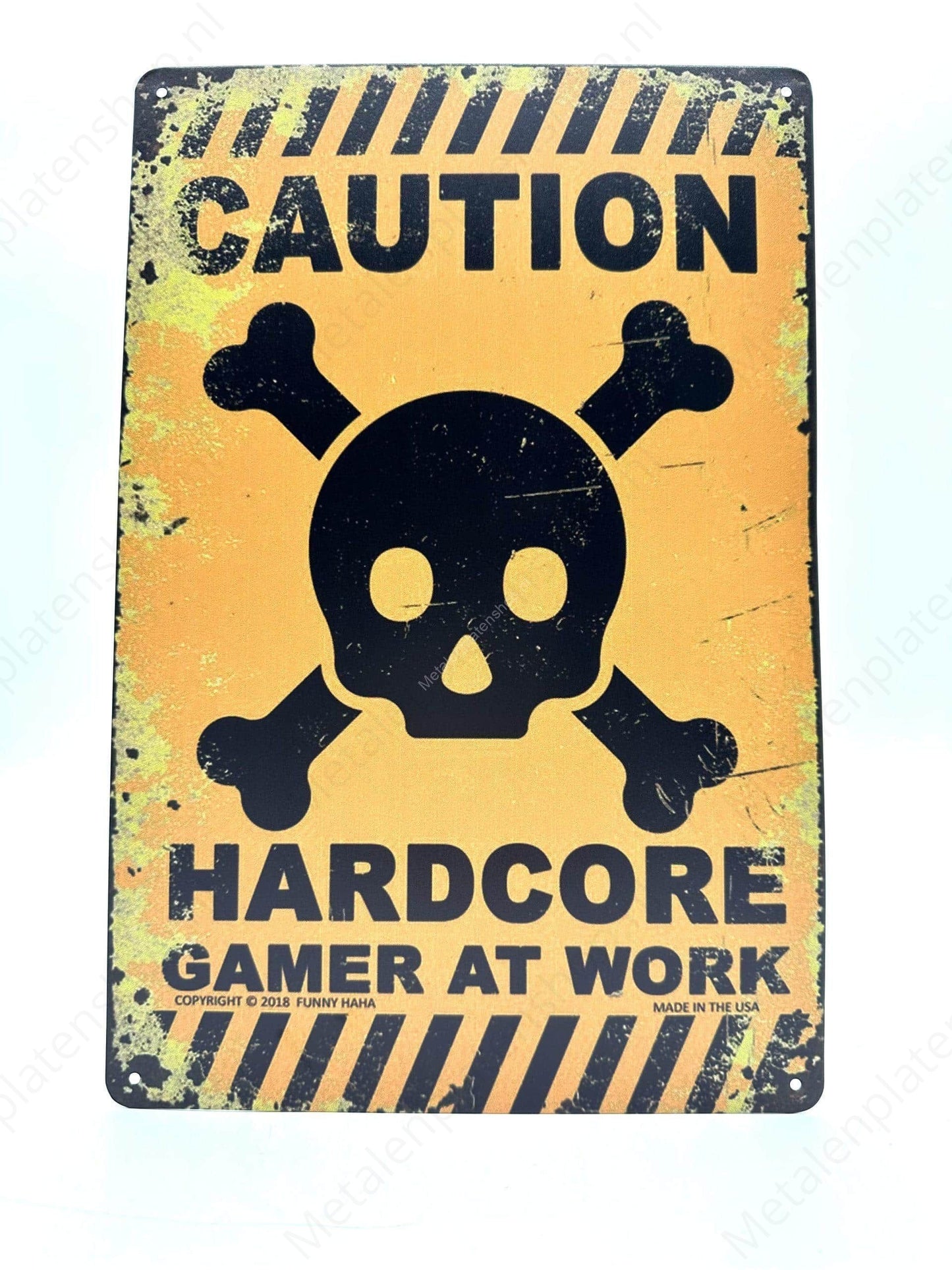 Caution - Hardcore Gamer at Work - Metalen Wandbord