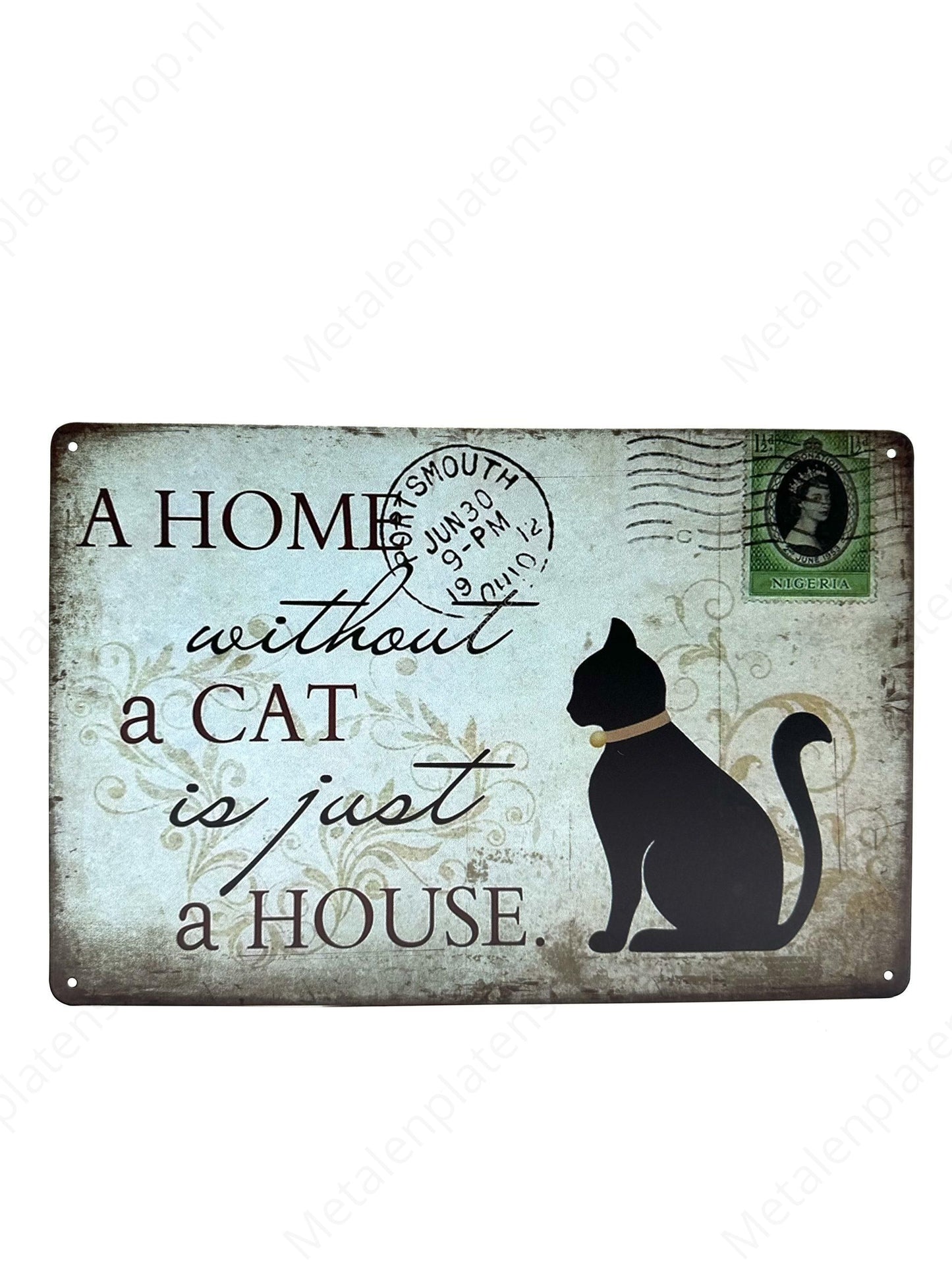 Metall-Wandschild - Ein Zuhause ohne Katze ist nur ein Haus - Metall-Wandschild