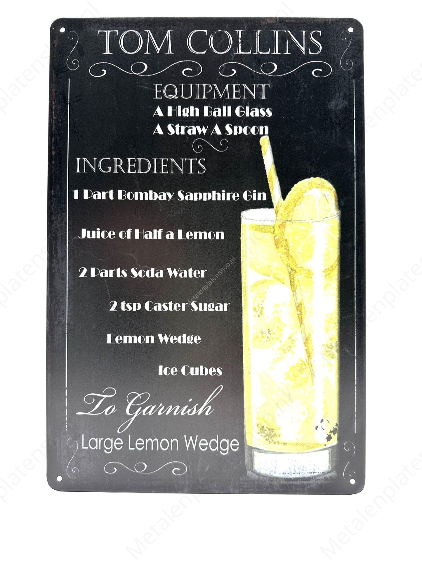 Tom Collins - Large Lemon Wedge - Metal Wall Sign