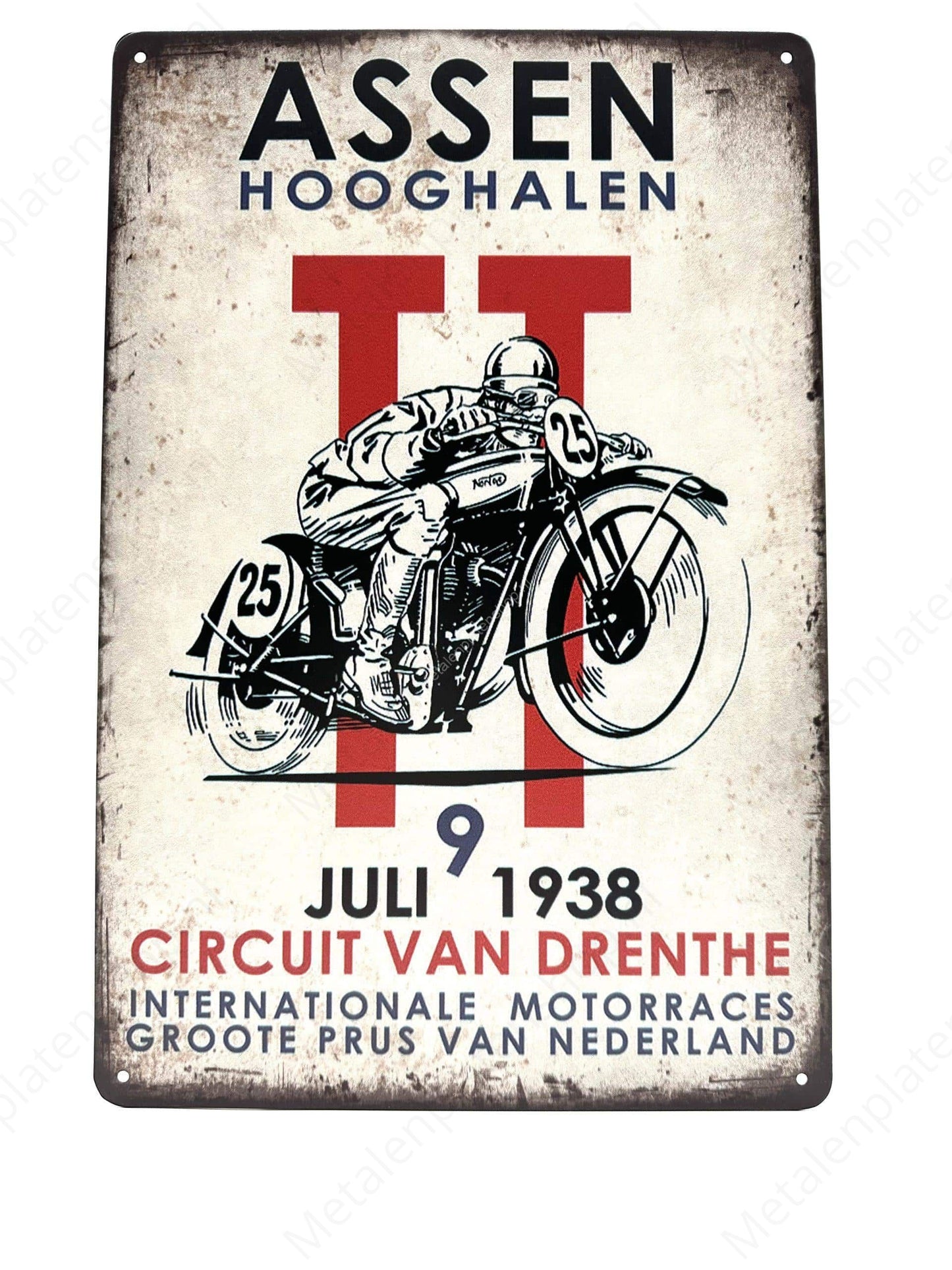 Assen Hooghalen 9 Juli 1938 - Metalen Wandbord