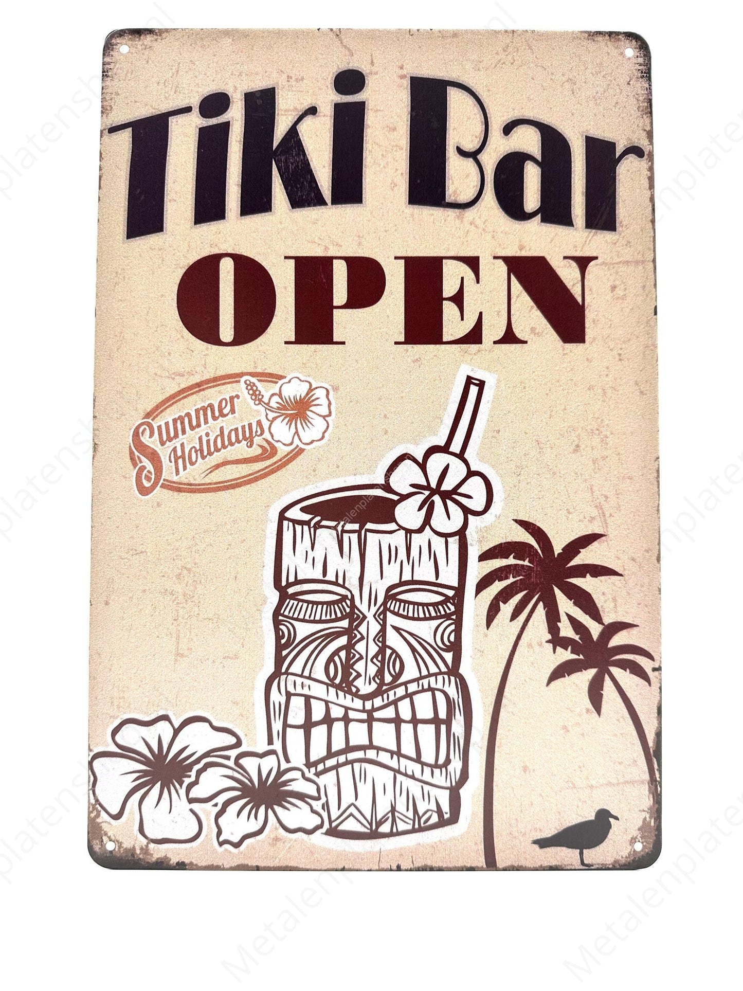 Tiki Bar Open - Metalen Wandbord