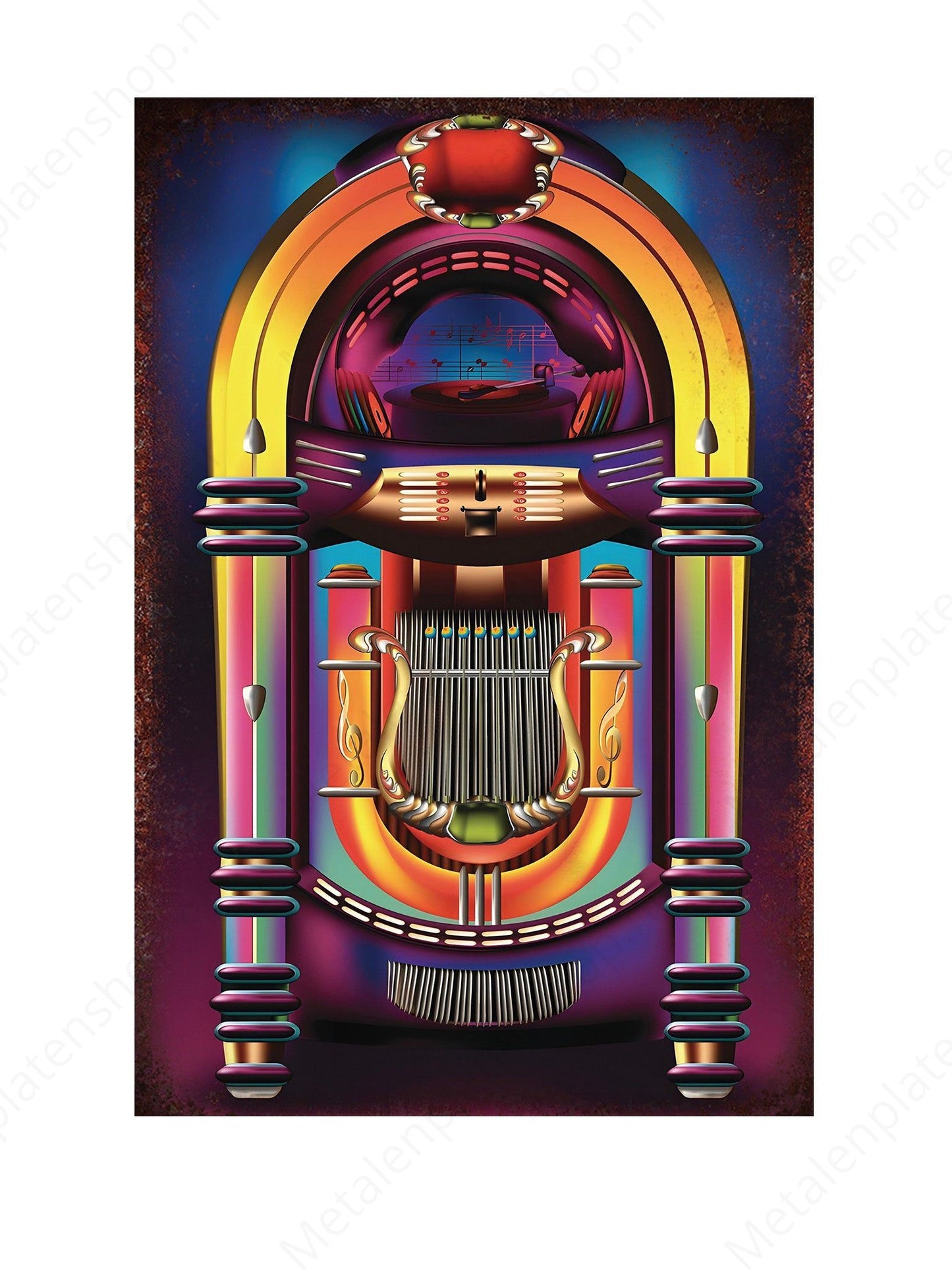 Jukebox - Retro - Metalen Wandbord