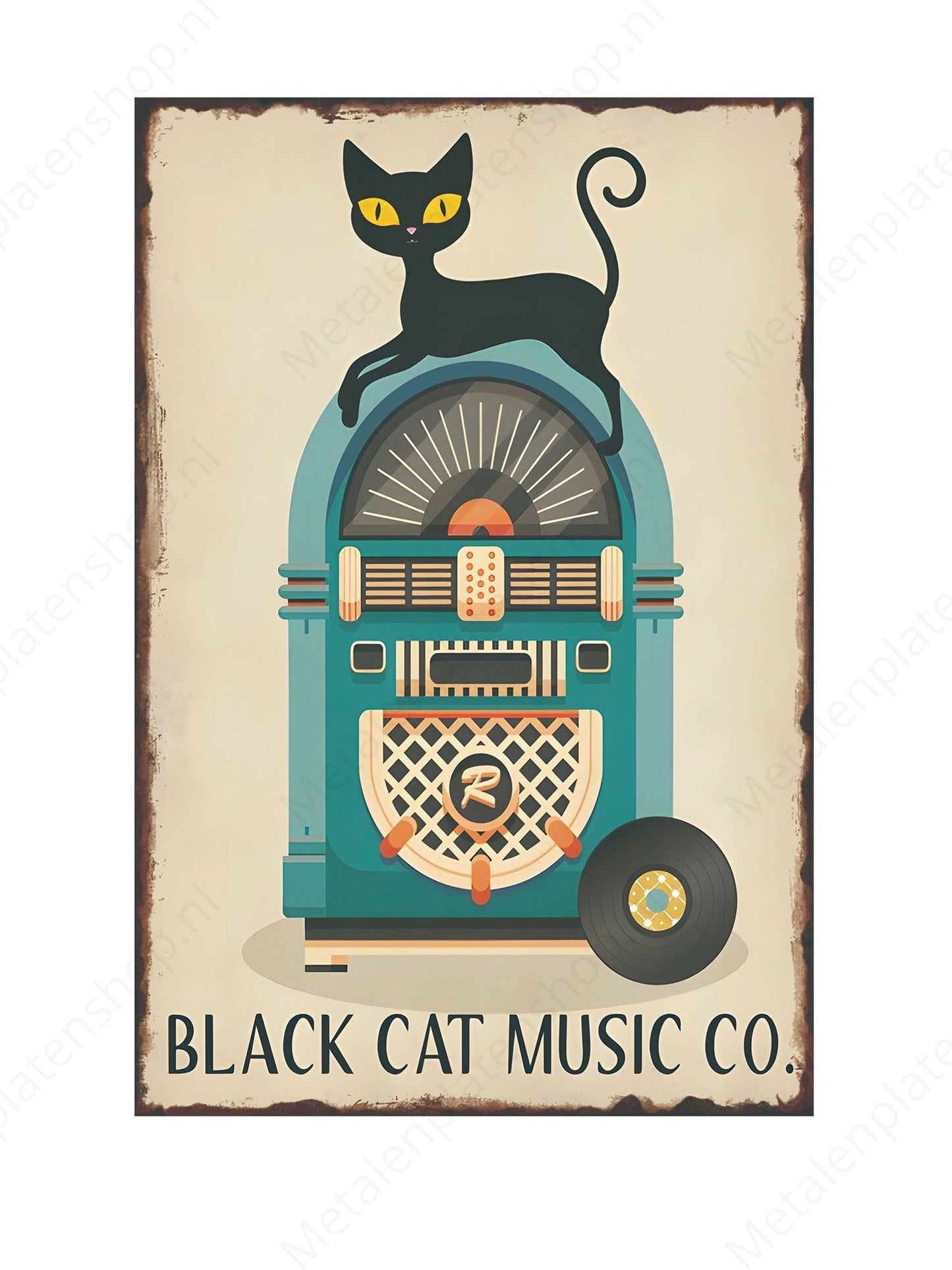Black Cat Music Co. - Metalen Wandbord