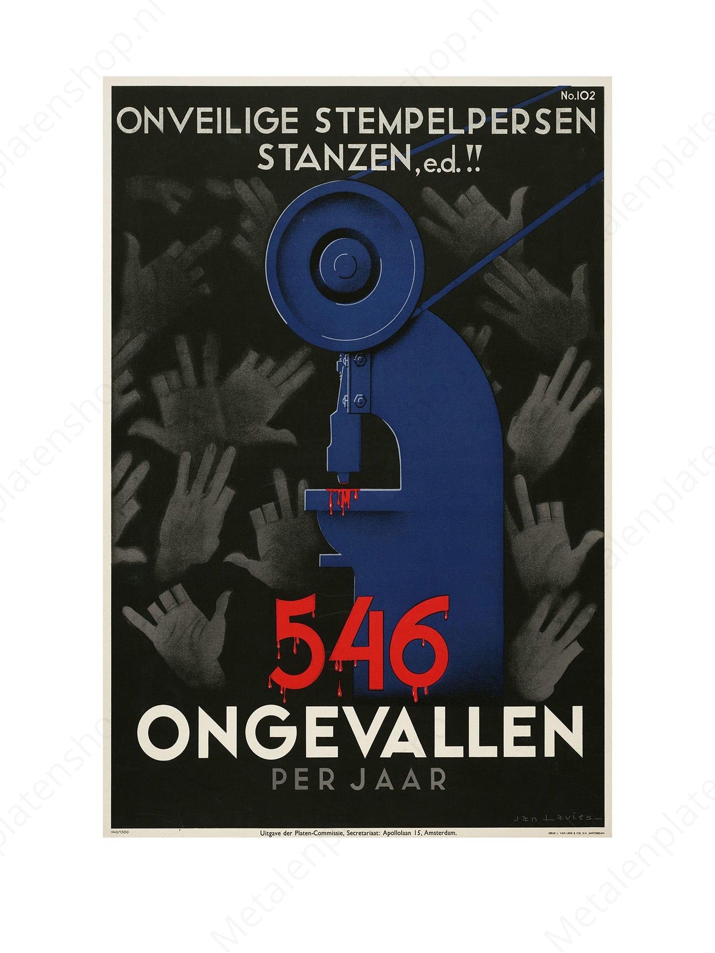 Onveilige stempelpersen stanzen - Nostalgisch - Metalen Wandbord