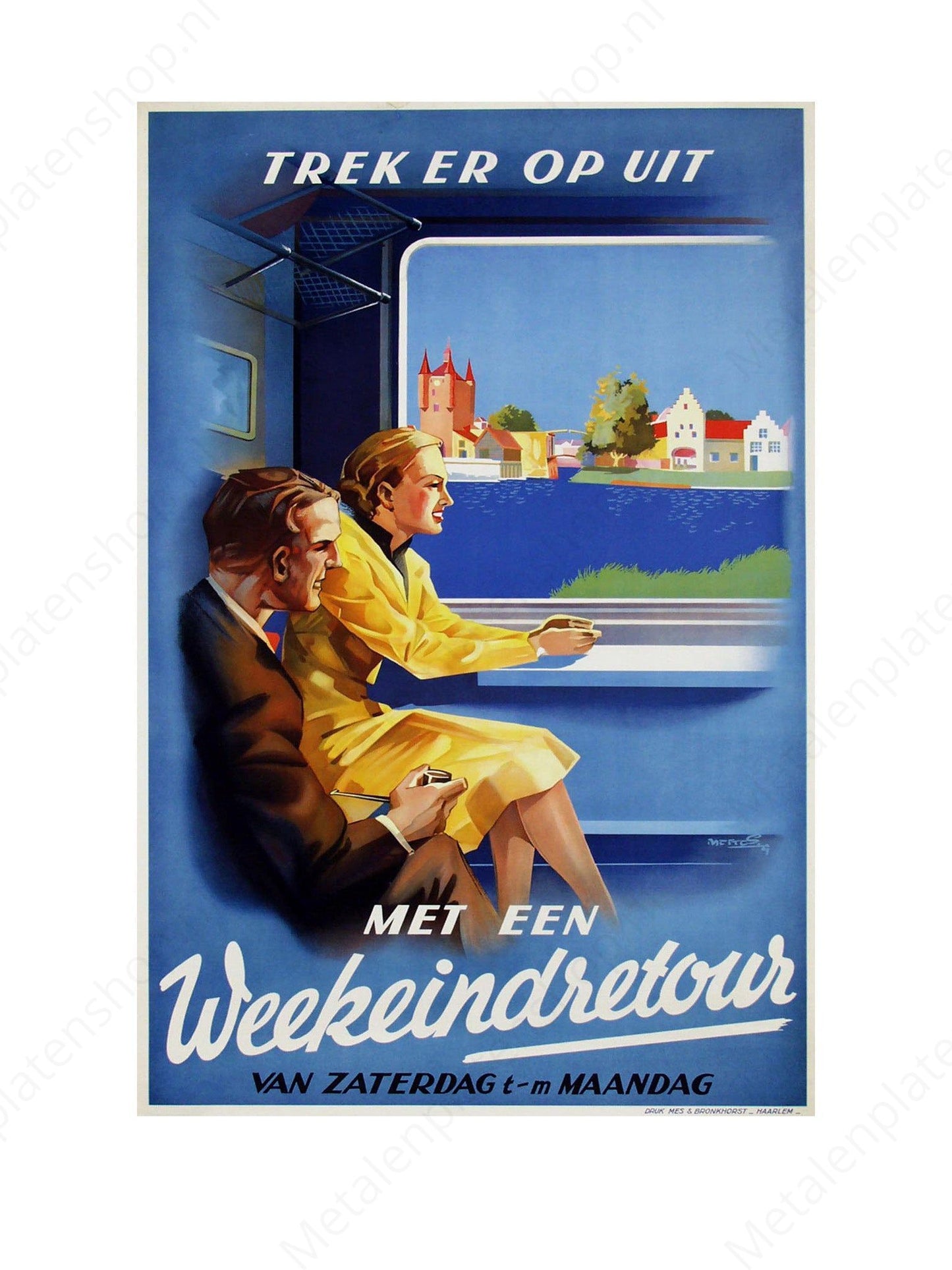 Trek er op uit met een weekeindretour - Nostalgisch - Metalen Wandbord