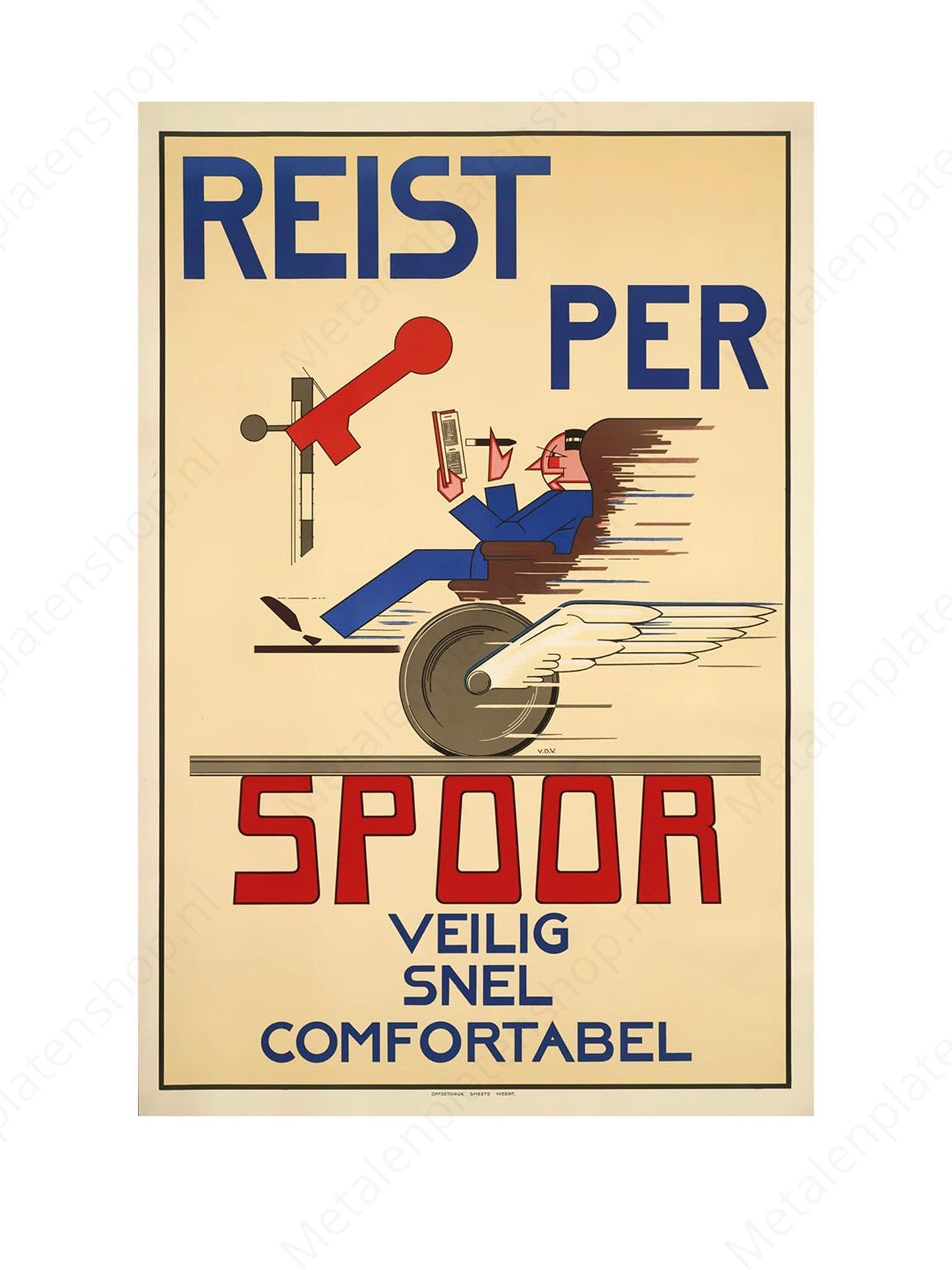 Reist per Spoor - Veilig snel comfortabel - Nostalgisch - Metalen Wandbord