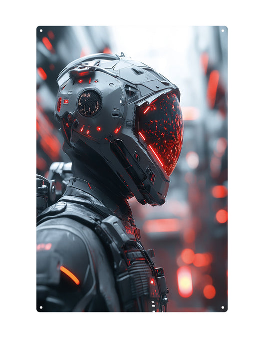 Red Gray Space Suit - Metal Wall Sign