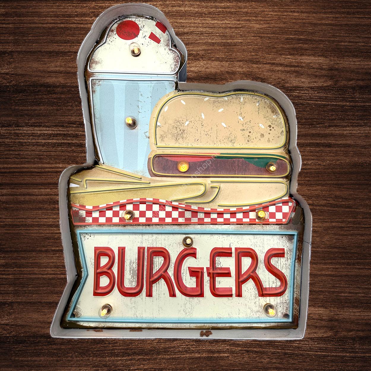 Metalen Lichtbord - Burgers - LED verlichting